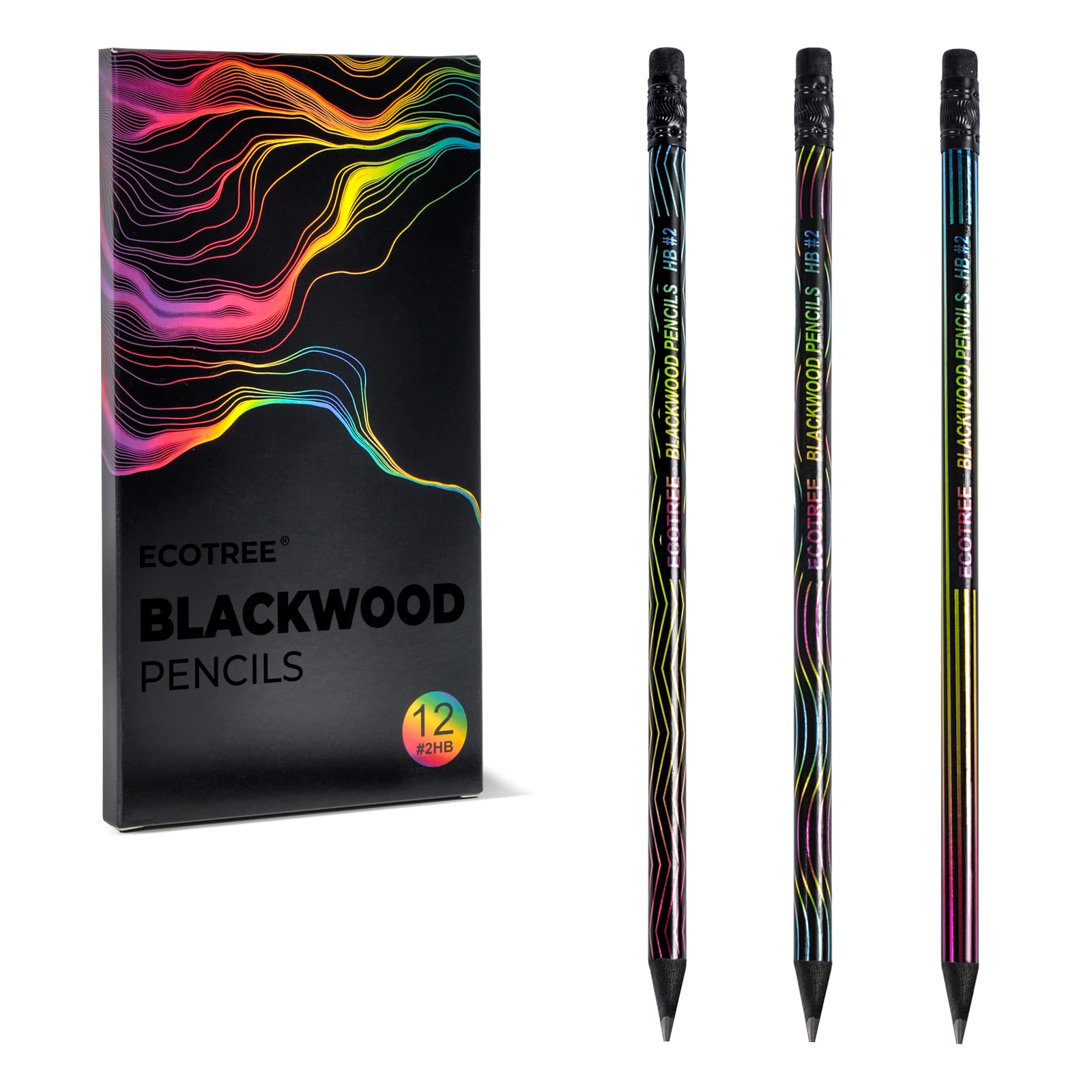 ECOTREE Pre-Sharpened #2 Black Graphite Pencils - 12 Pack for School, Sketching & Kids Art | Fun, Cute & Cool Design for Classroom, Office & Creative Projects