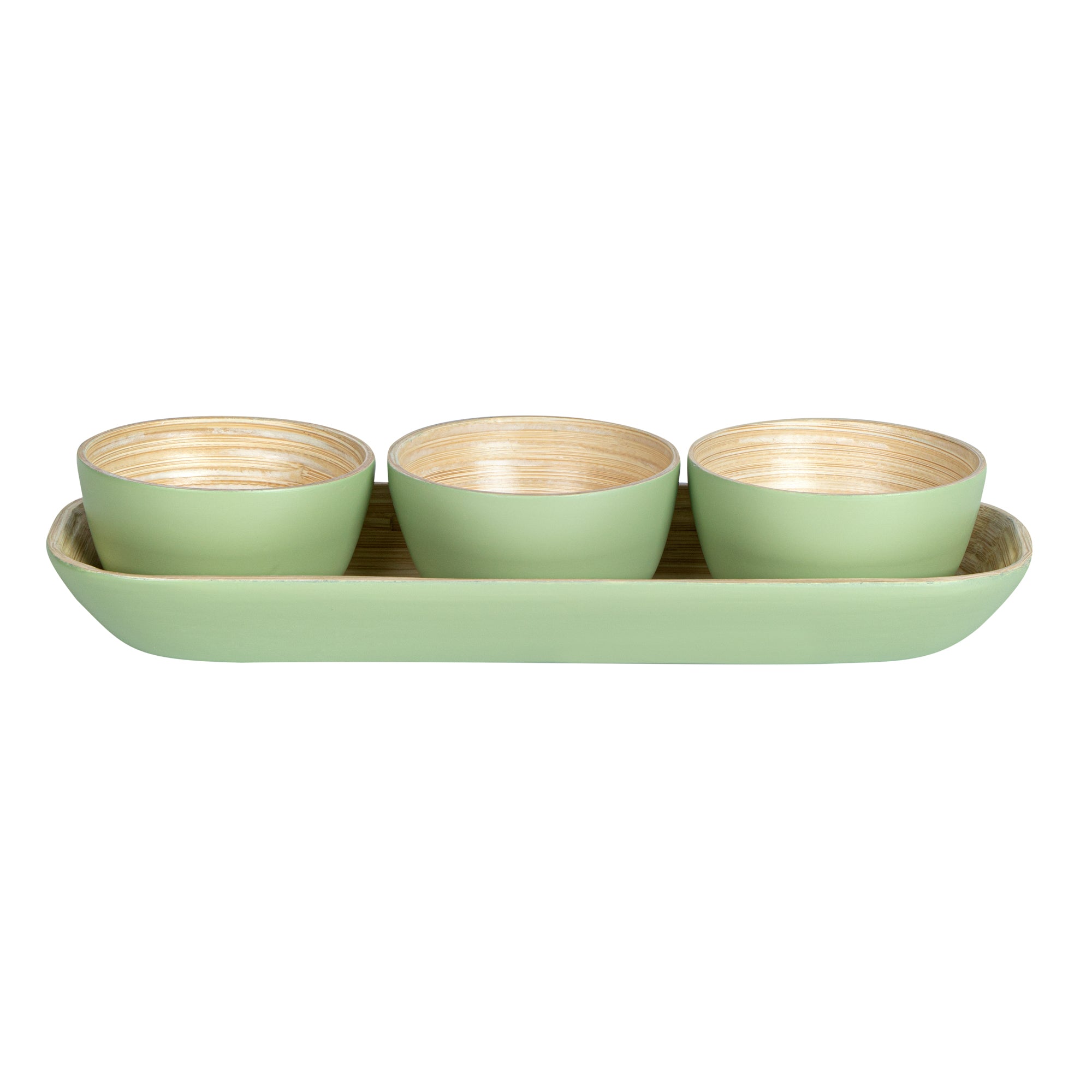 Eco-Friendly Bamboo Bowl Set with Tray - 3 Piece Reusable Dinnerware, 11.75