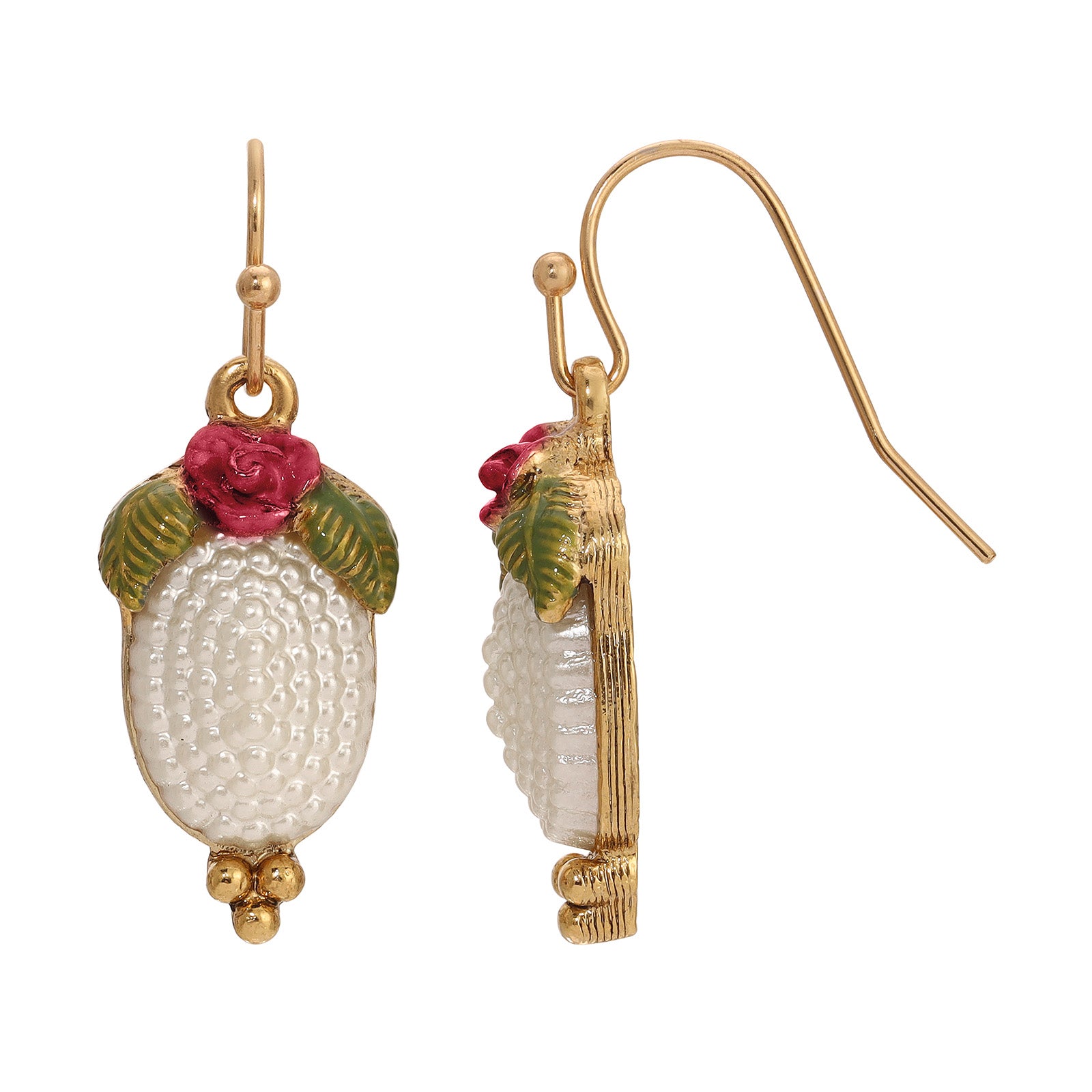 1928 Vintage Style Pearly Eden Rose Enamel Oval Faux Pearl Drop Earrings for Women - Elegant Dangle Jewelry for Weddings, Parties & Special Occasions