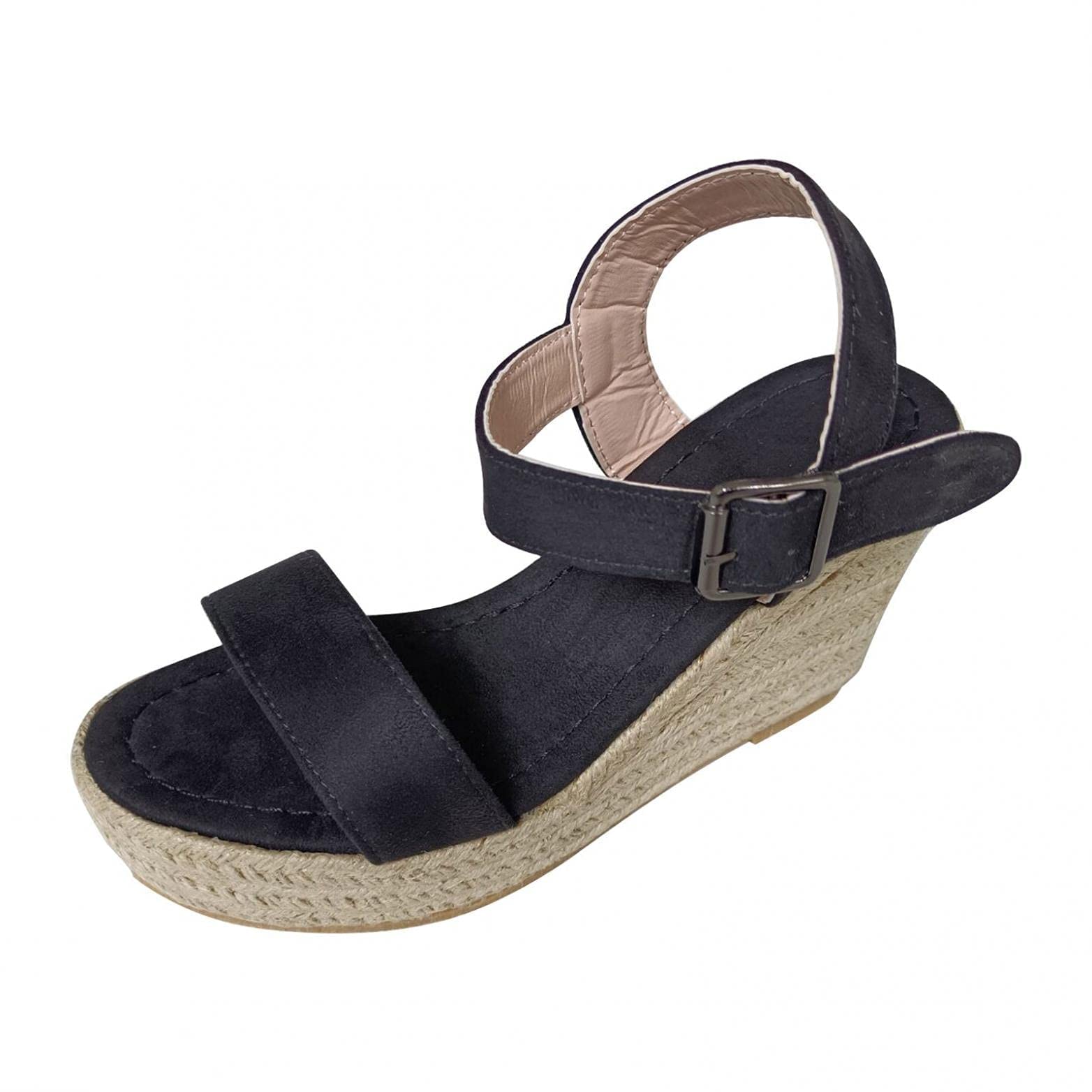 HINDOLA Women's Wedge Sandals with Ankle Strap - Open Toe Summer Sandals for Women - Comfortable Beach Flats & Espadrilles - Platform Wedge Shoes for Outdoor, Walking, Vacation and Casual Wear