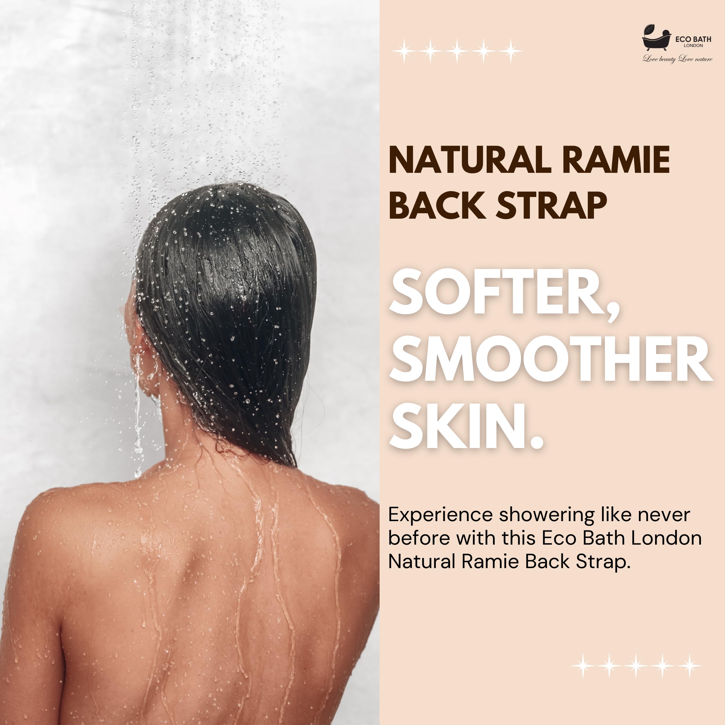 Eco Bath London Natural Ramie Back Strap - Exfoliating Back Scrubber with Handles, Premium Shower Bath Sponge Body Scrubber for Smooth Skin | Perfect for Spa, Home Use & Gift Giving