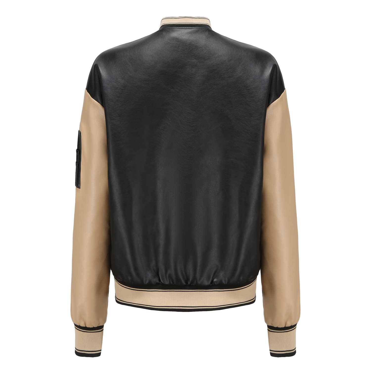 Women's Vintage Leather Bomber Jacket - Casual Varsity Baseball Jacket for Ladies - Perfect for Fall, Winter, and Everyday Streetwear Fashion