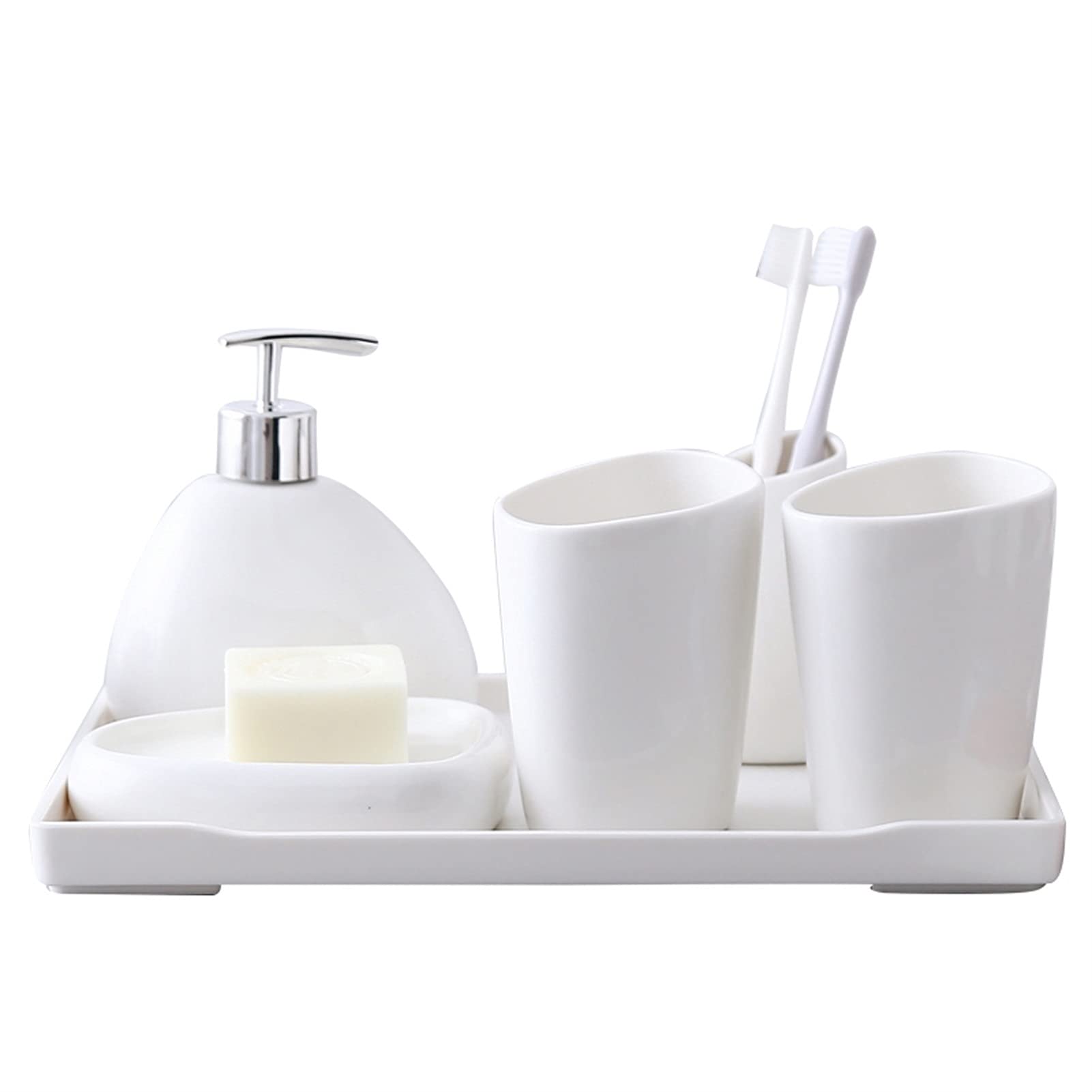 Refillable Ceramic Liquid Hand Soap Dispenser Set - 6-Piece White Bathroom Bottles for Soap, Shampoo & Lotion | Perfect for Home, Hotel & Spa Decor
