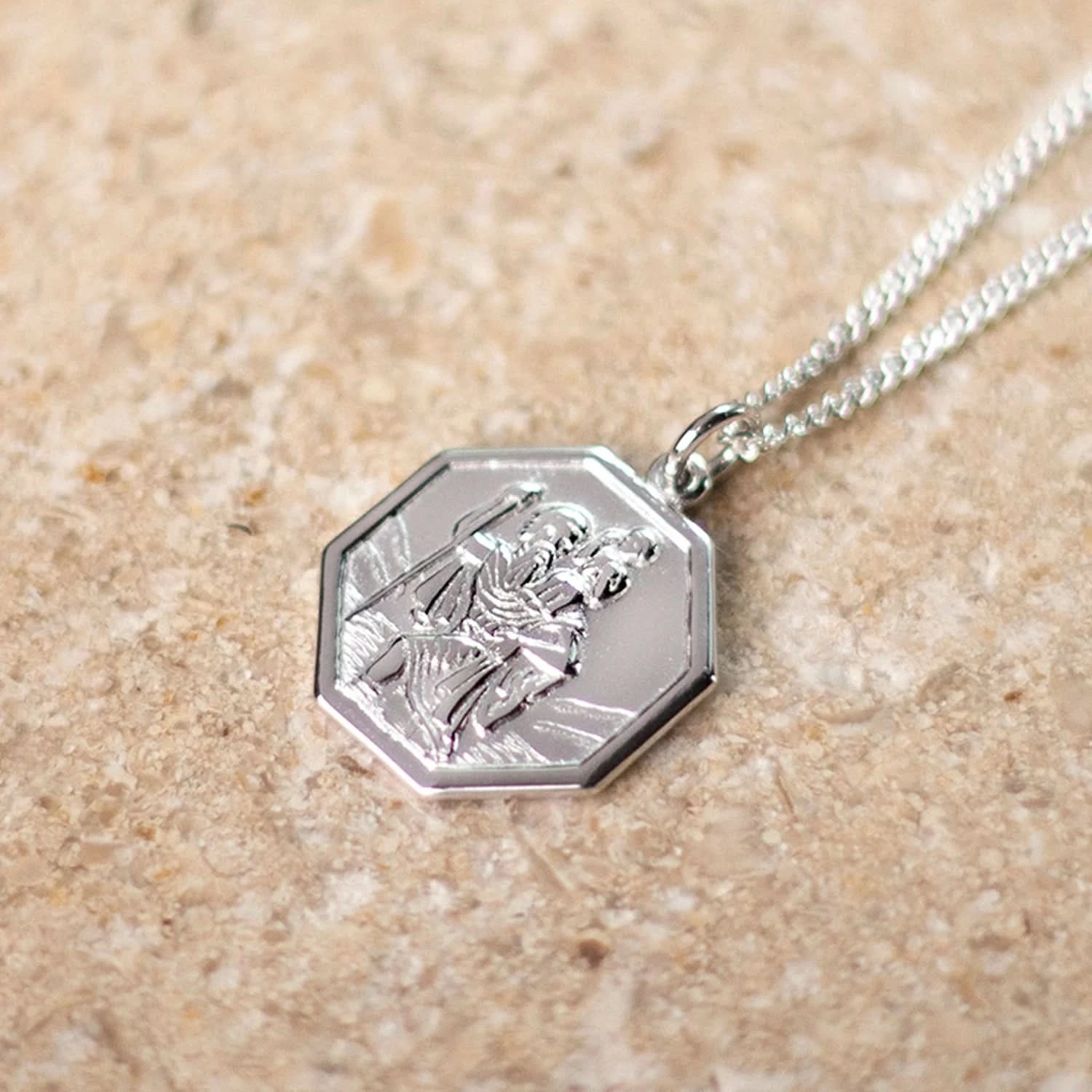 St Christopher Large Sterling Silver Necklace with Custom Engraving - Perfect for Travel Protection & Religious Gifts