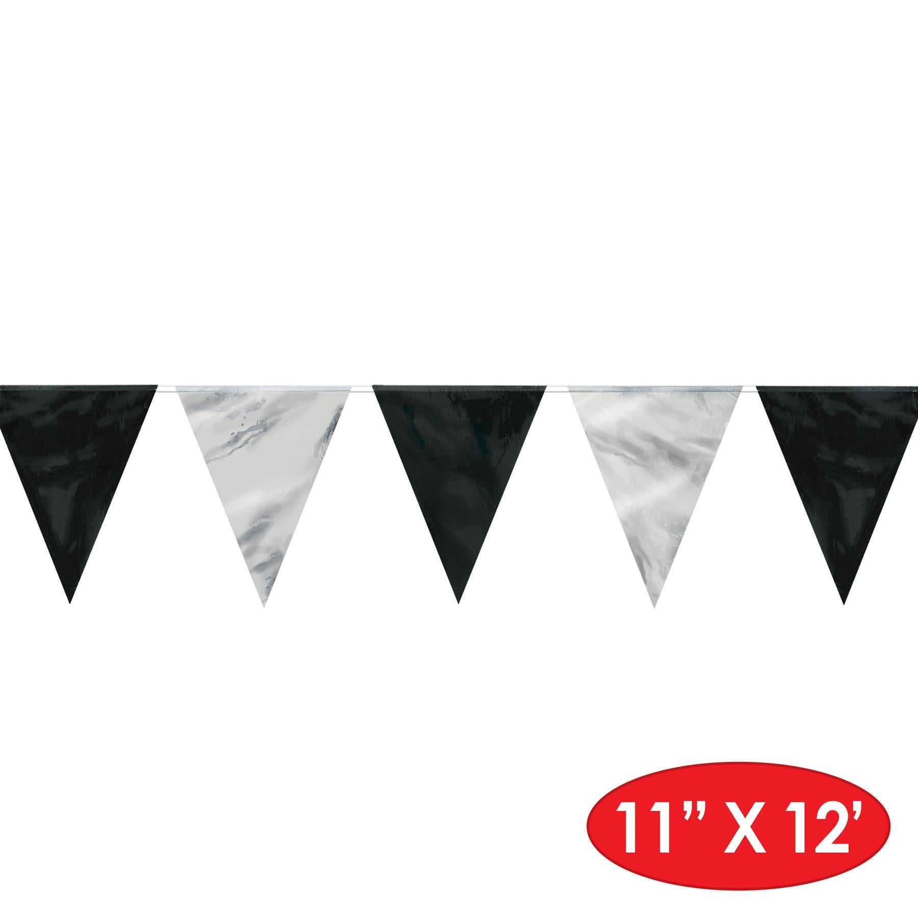12 Pack Beistle Black and Silver Party Pennant Banner - Perfect for Birthday Decorations, Graduation Parties & Holiday Celebrations