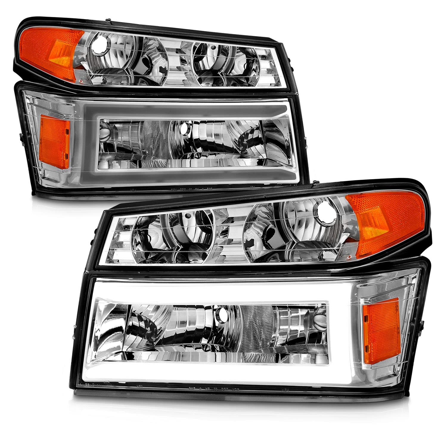 AmeriLite LED Headlights for 2004-2012 Chevy Colorado & GMC Canyon - C-Shape LED Tube Replacement Headlights with Running Turn Signal Lamps (4-Piece Set) - Upgrade Your Truck's Style & Night Visibility