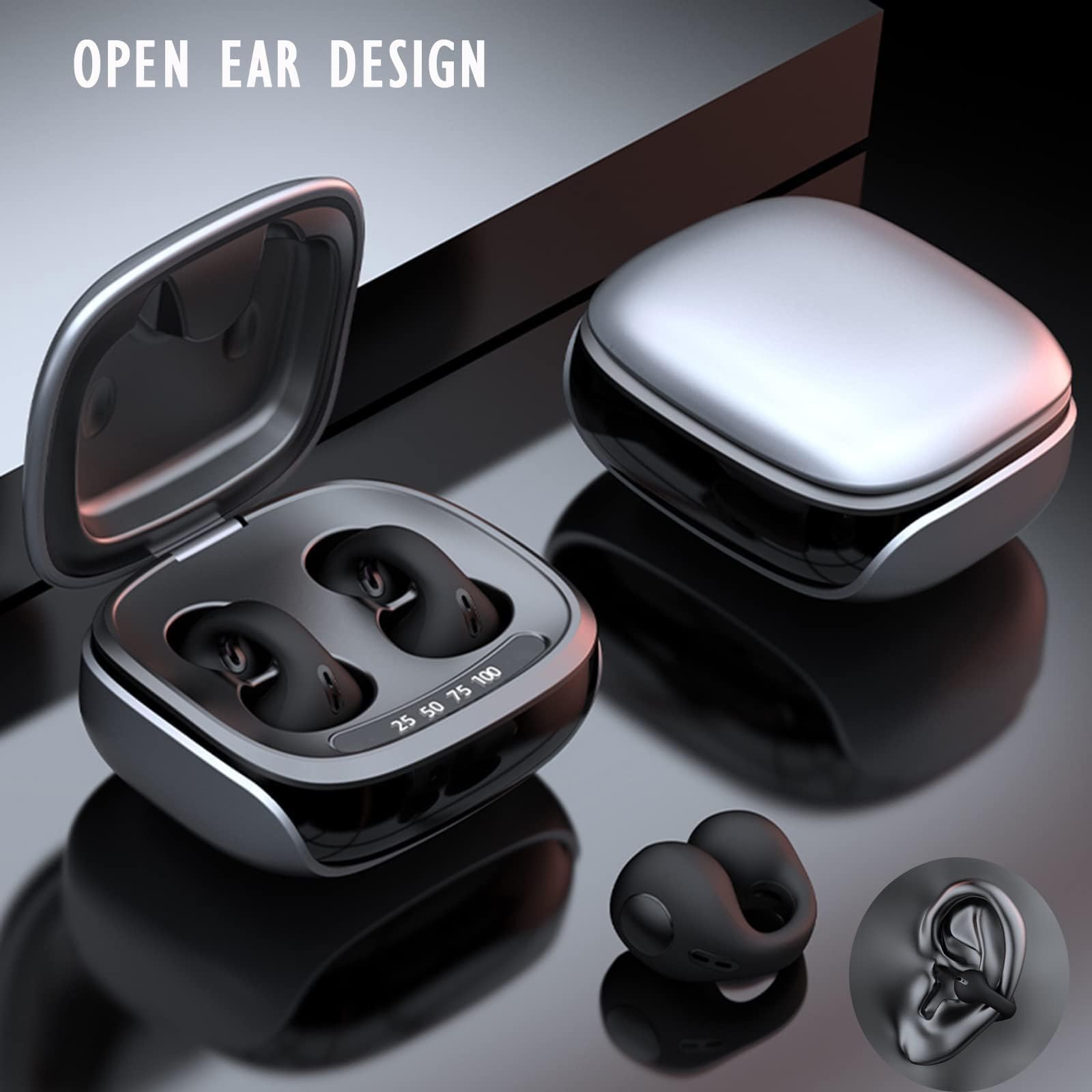 Wireless Clip-On Earbuds - Open Ear Bluetooth Headphones with Bone Conduction Technology for Running, Cycling & Workouts - Sweatproof & Secure Fit