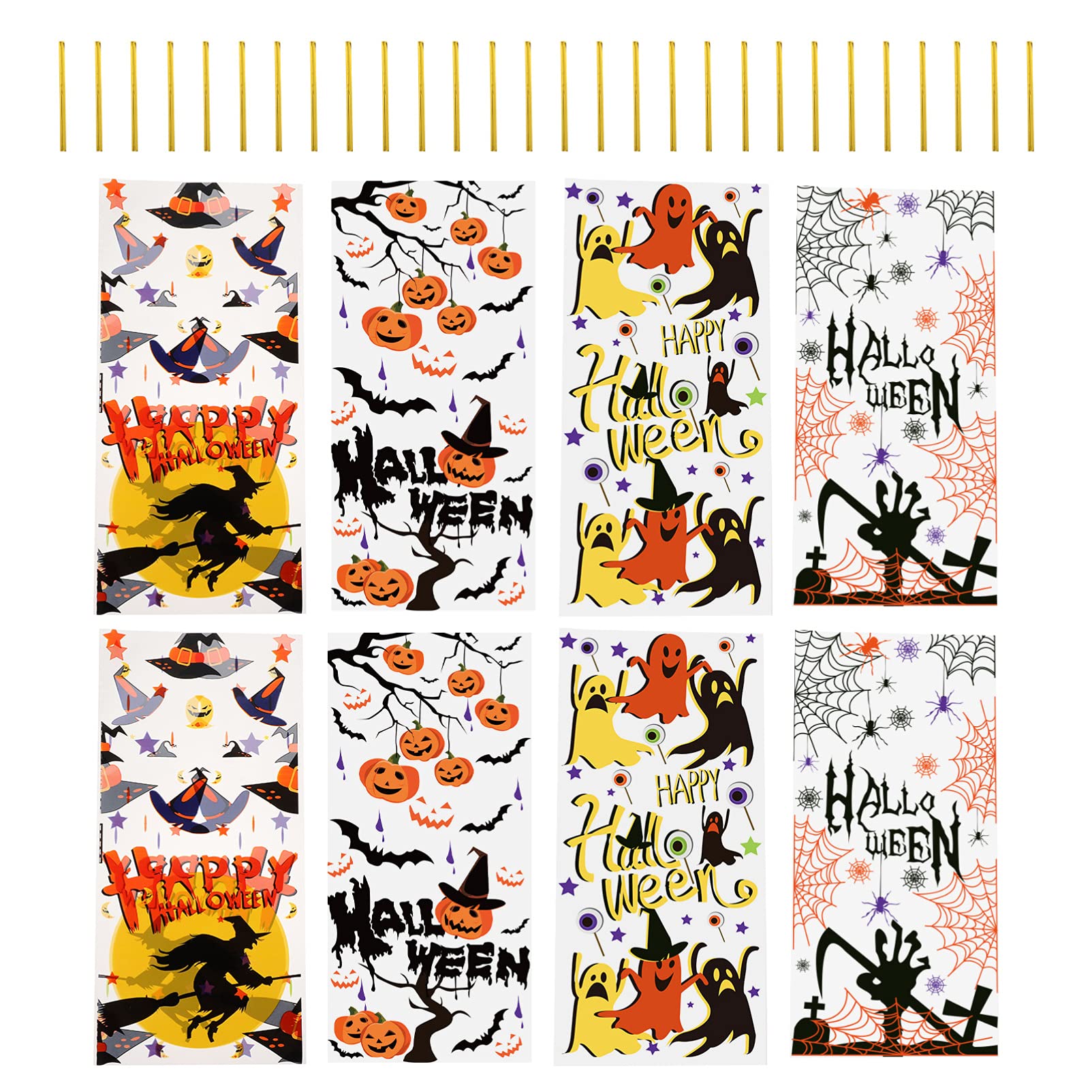 IMIKEYA 120Pcs Halloween Cellophane Treat Bags - Pumpkin Shaped Candy Bags with Twist Ties for Bakery, Biscuits, Chocolates & Party Favors | Perfect for Trick-or-Treating, Halloween Parties & School Events