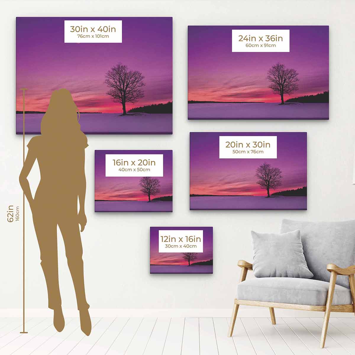 Purple Sunset Field Wall Art Canvas Print - Landscape Nature Decor for Living Room, Bedroom & Office