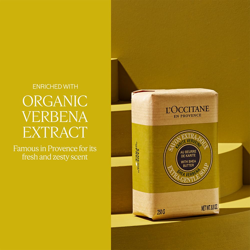 L'Occitane Shea Butter Extra-Gentle Solid Hand & Body Soap - Vegan, Vegetable-Based, Artisanal (Citrusy Shea Verbena, Relaxing Shea Lavender, Shea Milk) | Perfect for Spa Days, Relaxing Baths & Gentle Skin Care