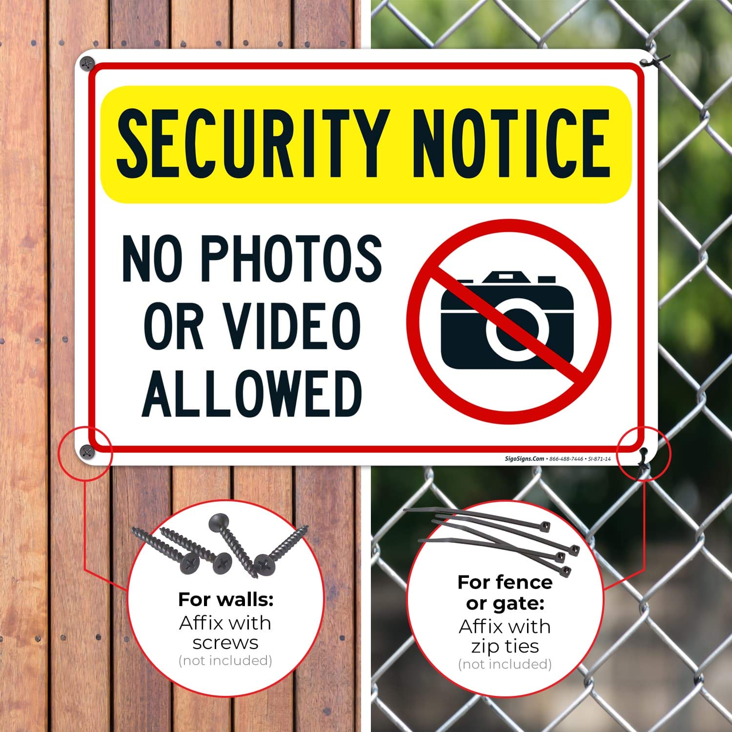 No Photos or Video Allowed Sign - 10x14 Inch Rust-Free Aluminum Security Sign - Fade Resistant for Indoor & Outdoor Use - Easy Mounting - Made in USA - Perfect for Offices, Hospitals, and Restricted Areas