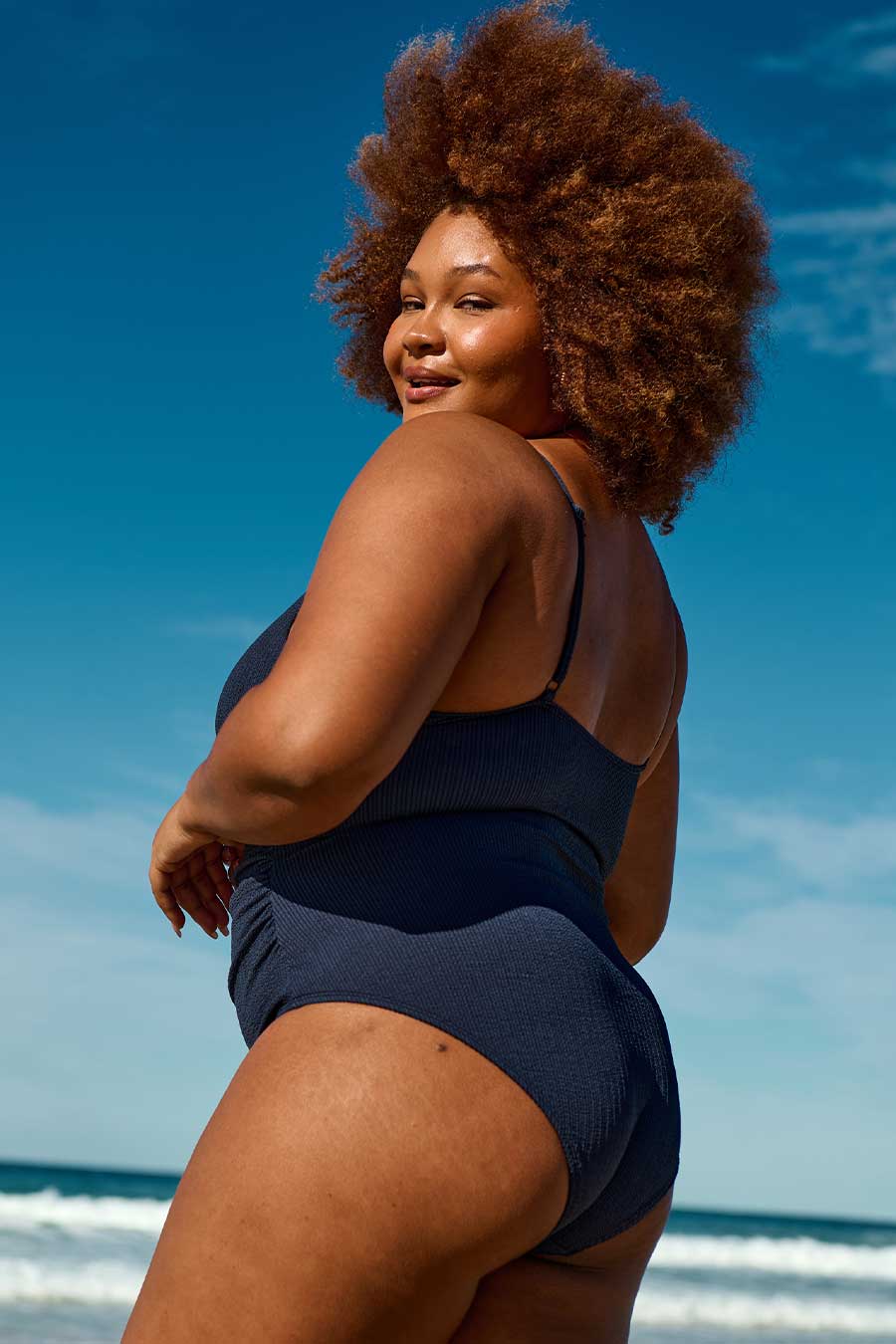 Coolum Core Support One Piece Swimsuit - Navy Textured Bathing Suit for Women, Comfortable & Stylish Swimwear for Beach, Pool, and Vacation