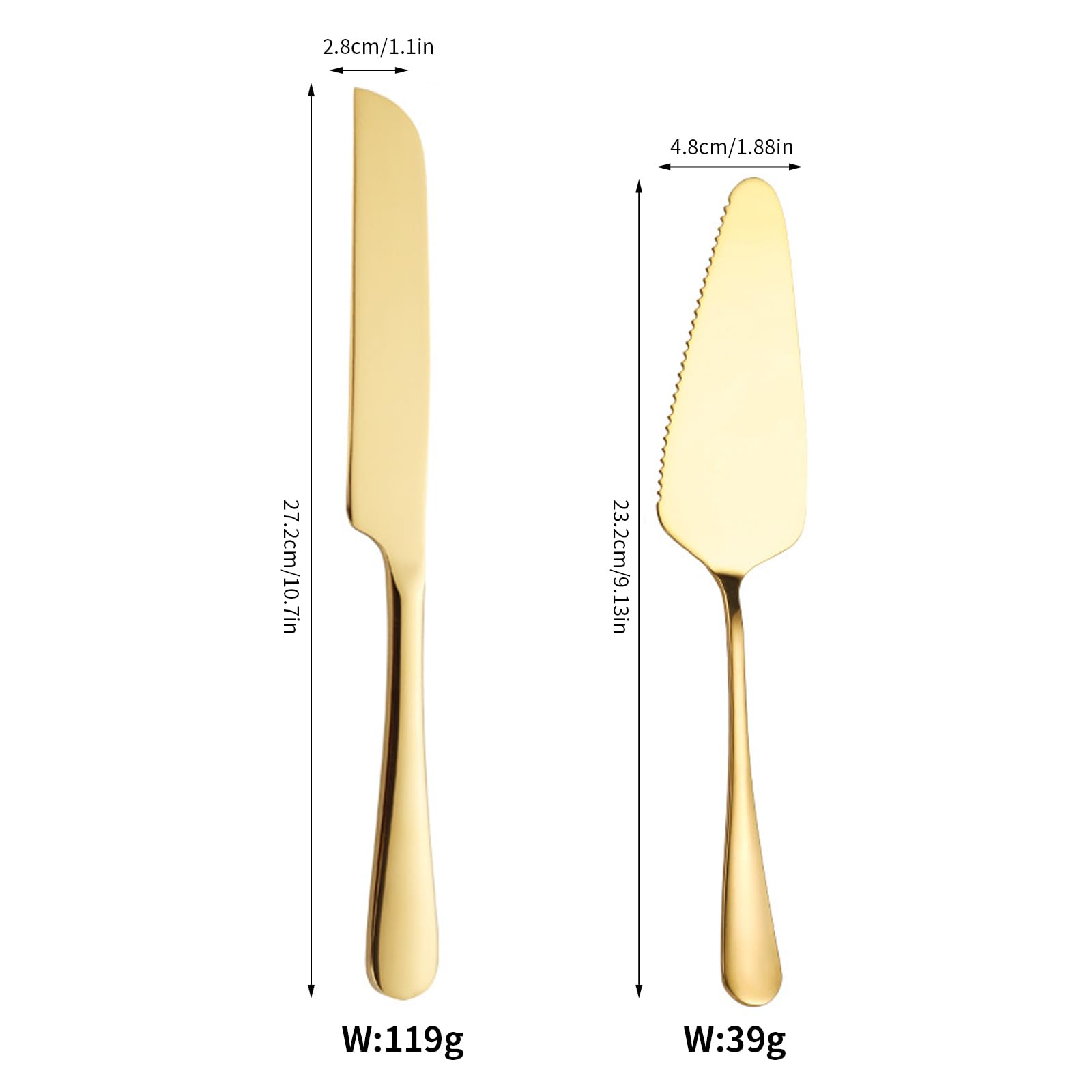 Premium Gold Wedding Cake Knife and Server Set - Stainless Steel Cake Cutting Utensils for Weddings, Birthdays & Special Events - Elegant Cake Serving Set for Wedding Cakes, Anniversary Parties & Celebrations