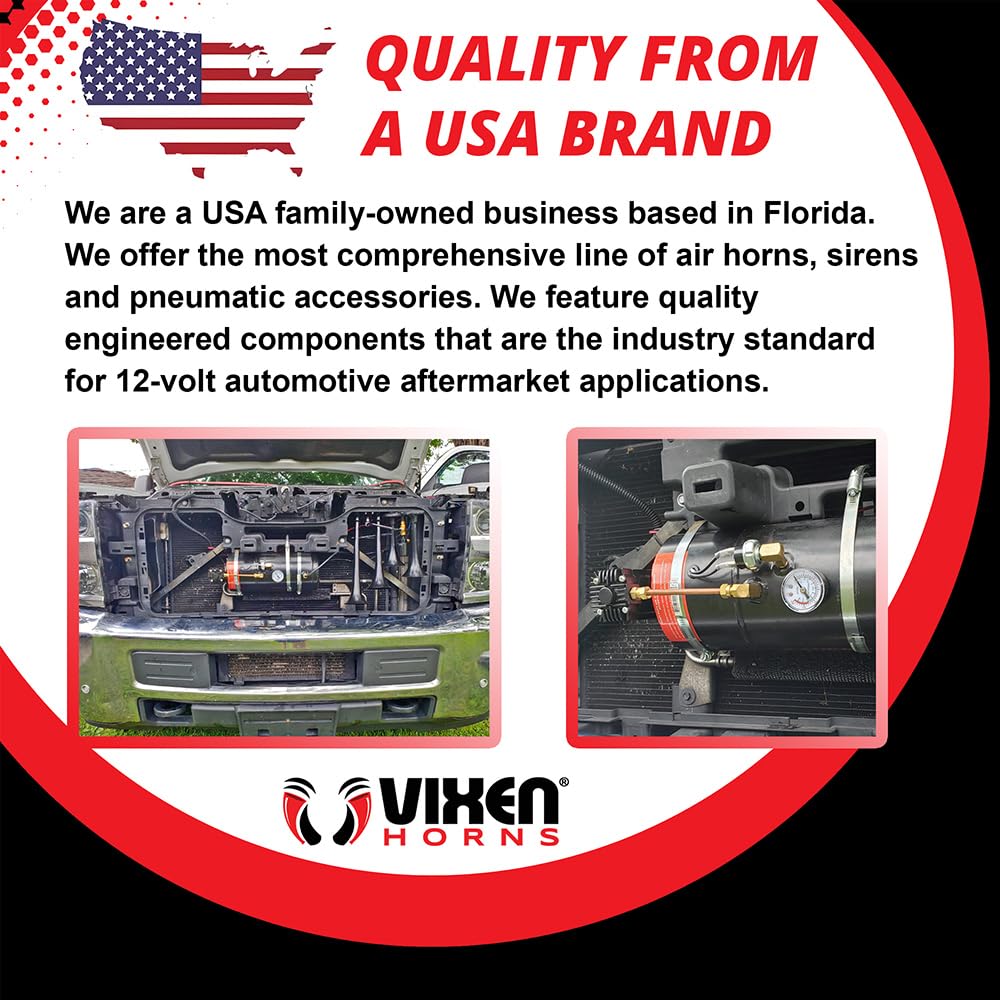 Vixen Horns 5 Gallon (18 Liter) 12V Train & Air Horn Kit with 200 PSI Onboard Compressor System VXO8350B - Perfect for Trucks, Boats & Emergency Vehicles
