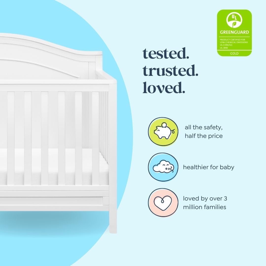 daVinci Charlie 4-in-1 Convertible Baby Crib - GREENGUARD Gold Certified, Converts to Toddler Bed, Daybed & Full Bed - Adjustable Height White Wooden Nursery Furniture - Perfect for Newborn to Teen Bedroom & Daycare Use