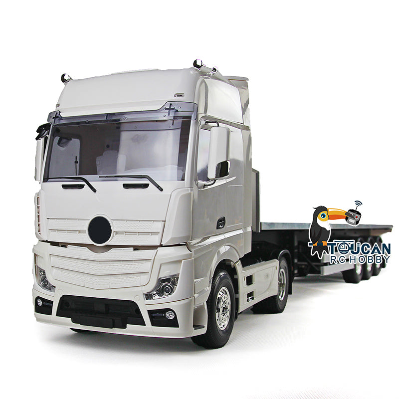 1/14 Scale 2-Axle Highline RC Tractor Truck with Flatbed Trailer - Unpainted DIY Model Kit for Adults, Radio Control Vehicle Toy - Perfect for RC Hobbyists, Collectors & Off-Road Simulation Play