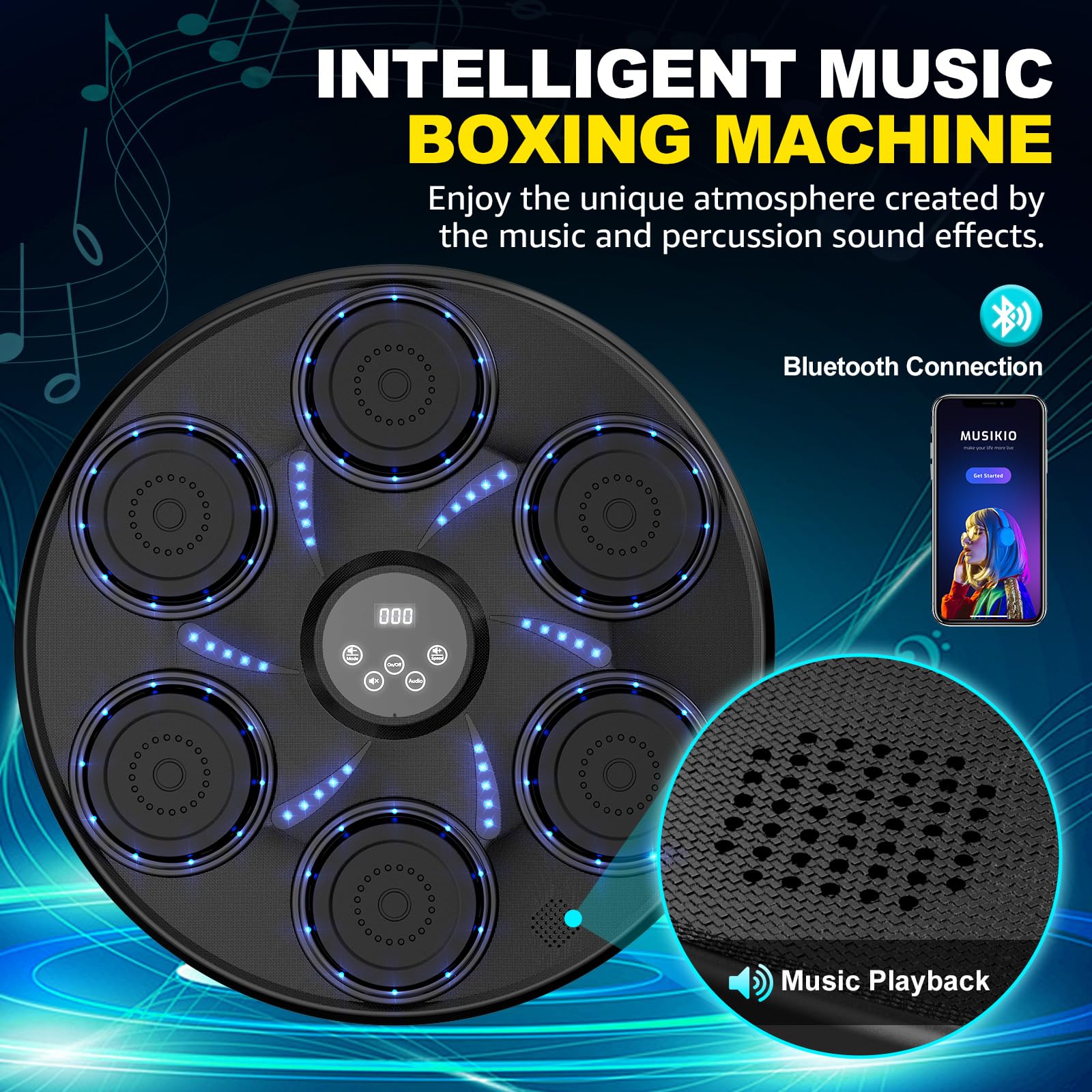 Bluetooth Music Boxing Machine for Adults & Kids - Smart Wall Mount Punching Bag with Gloves, Home Gym Equipment for Indoor Workouts | Perfect for Fitness Training, Stress Relief & Family Fun
