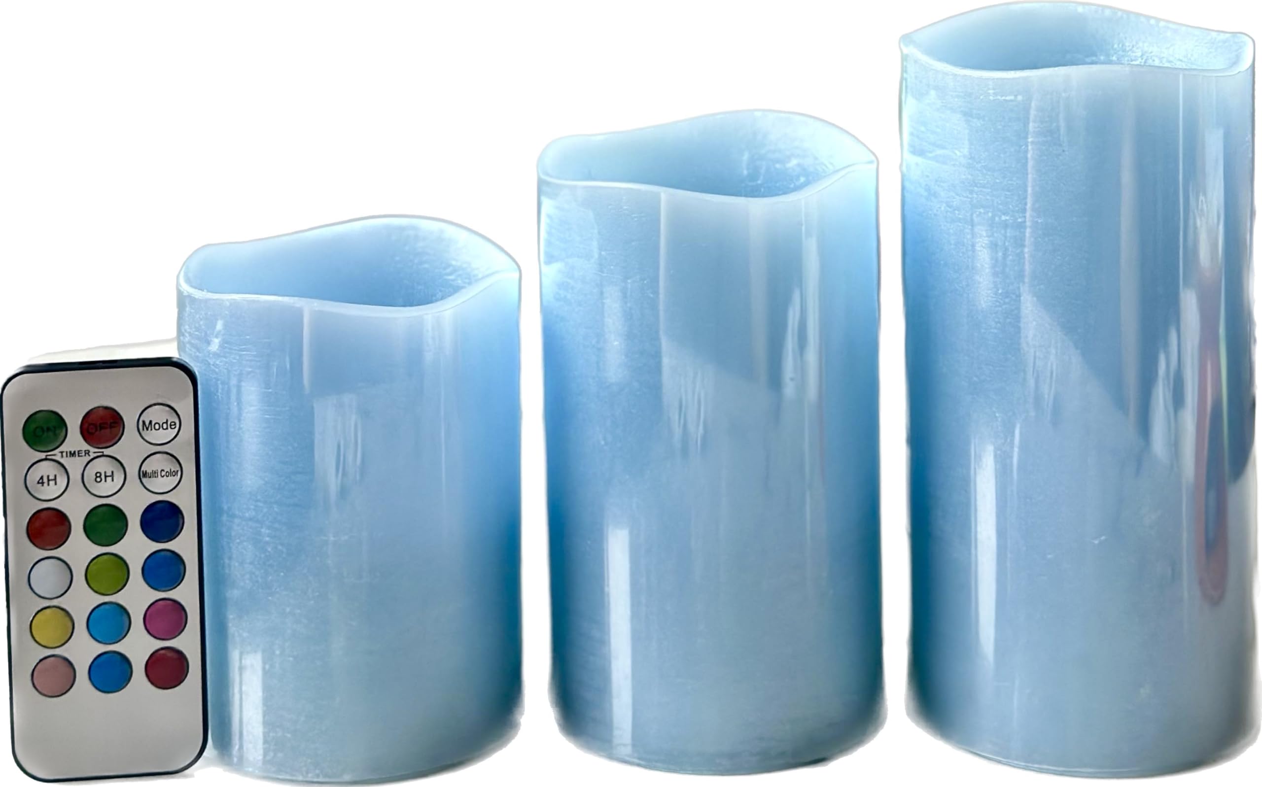 Adoria Light Blue Flameless Candles Set of 3 - Real Wax Pillar Candles with Remote & Timer, Ocean Scented, 4/5/6 Inch Tall, Color Changing LED Candles for Home Decor | Perfect for Weddings, Beach Parties, Camping & Relaxation