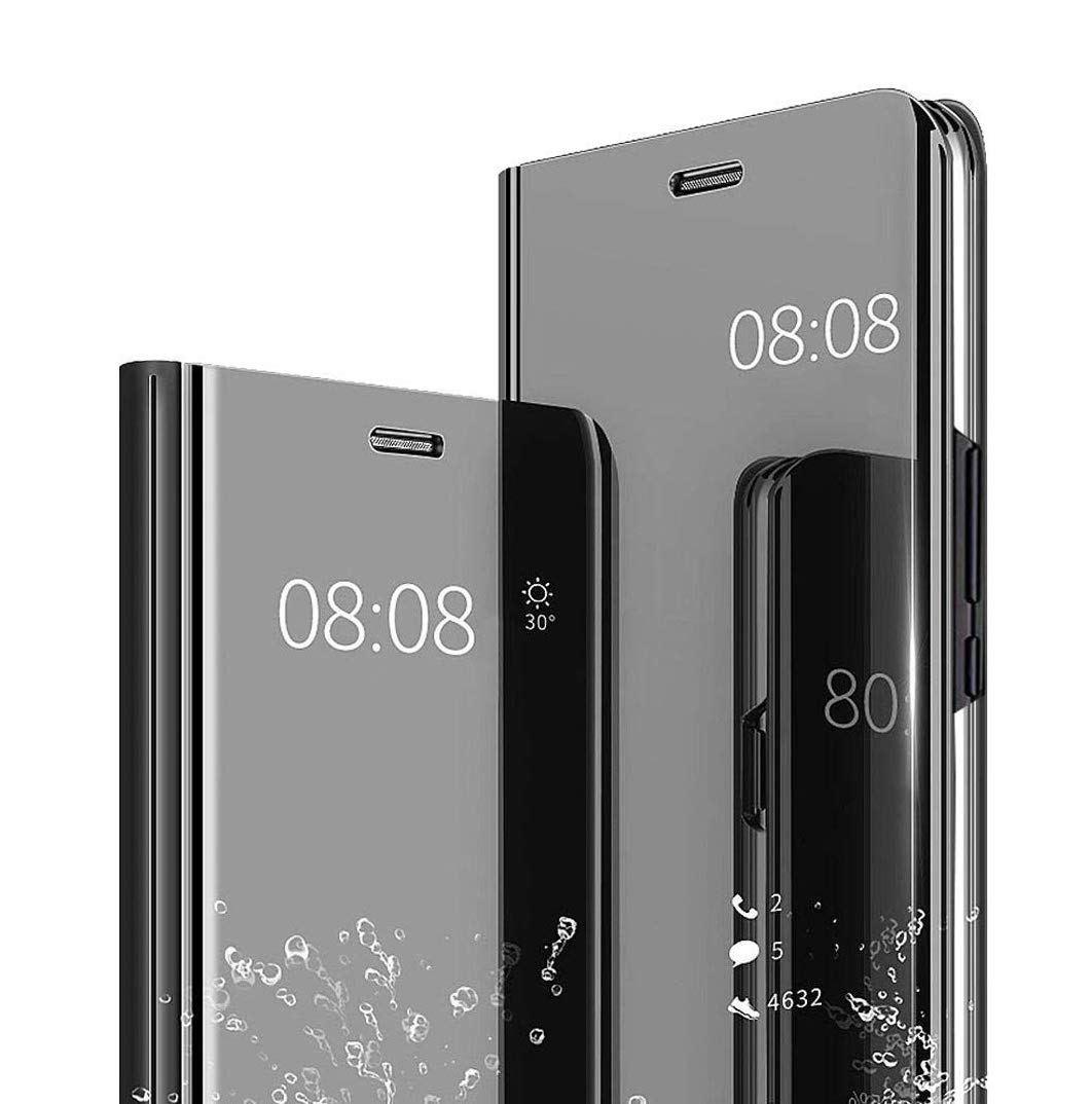 Samsung Galaxy S22 Mirror Phone Case - Luxury Clear View Smart Display Cover with Ultra Thin Flip Design for Women & Girls | Perfect for Makeup Touch-Ups & Selfies (QH Black)