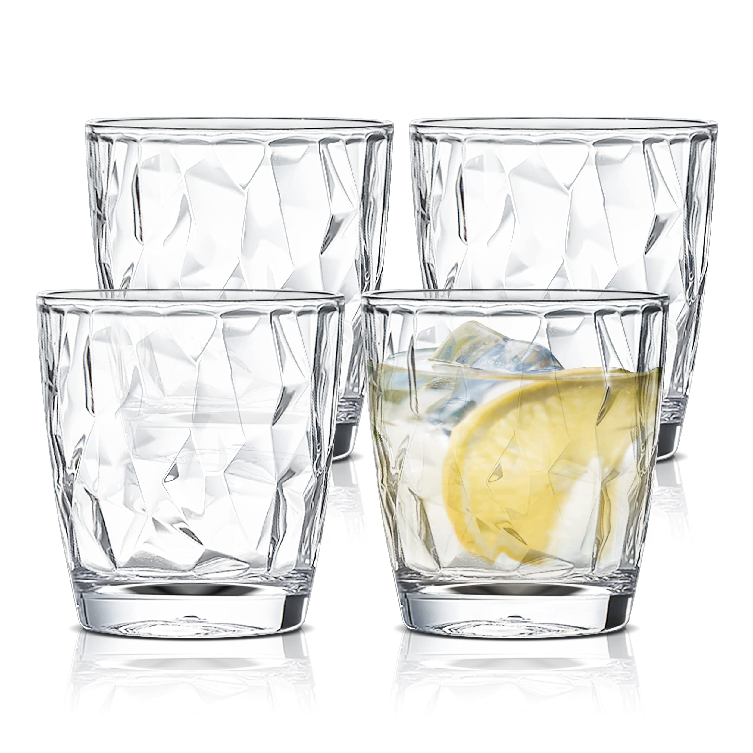 4-Pack Clear Plastic Water Tumblers - 10oz Unbreakable Acrylic Drinking Glasses, Reusable Juice & Wine Cups, Dishwasher Safe - Perfect for Camping, Travel, Parties & Home Use (Transparent)