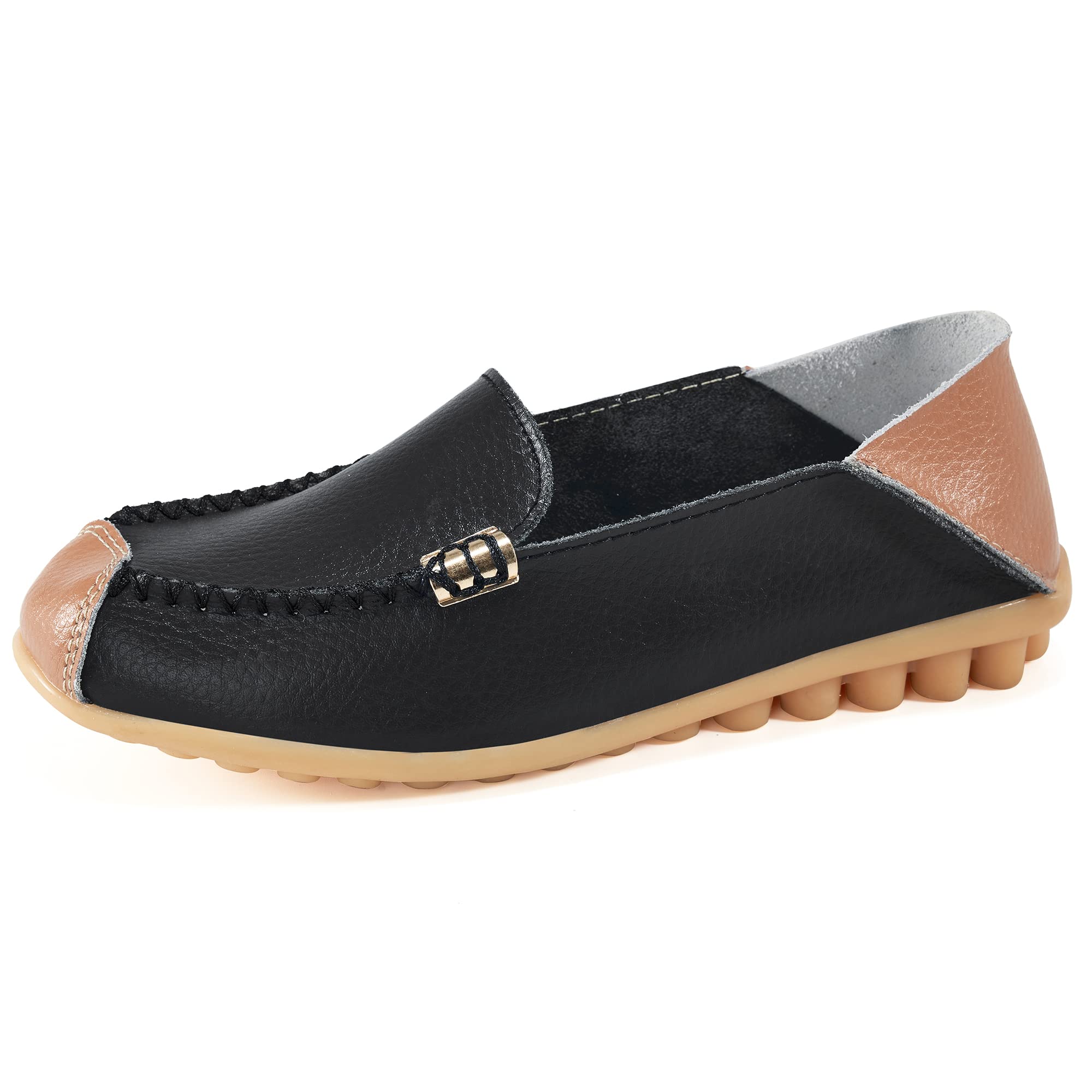 Alicegana Women's Comfortable Leather Loafers - Breathable Slip-On Casual Shoes for Nurses, Walking & Driving | Fashionable & Natural Flats for Everyday Wear, Work & Travel