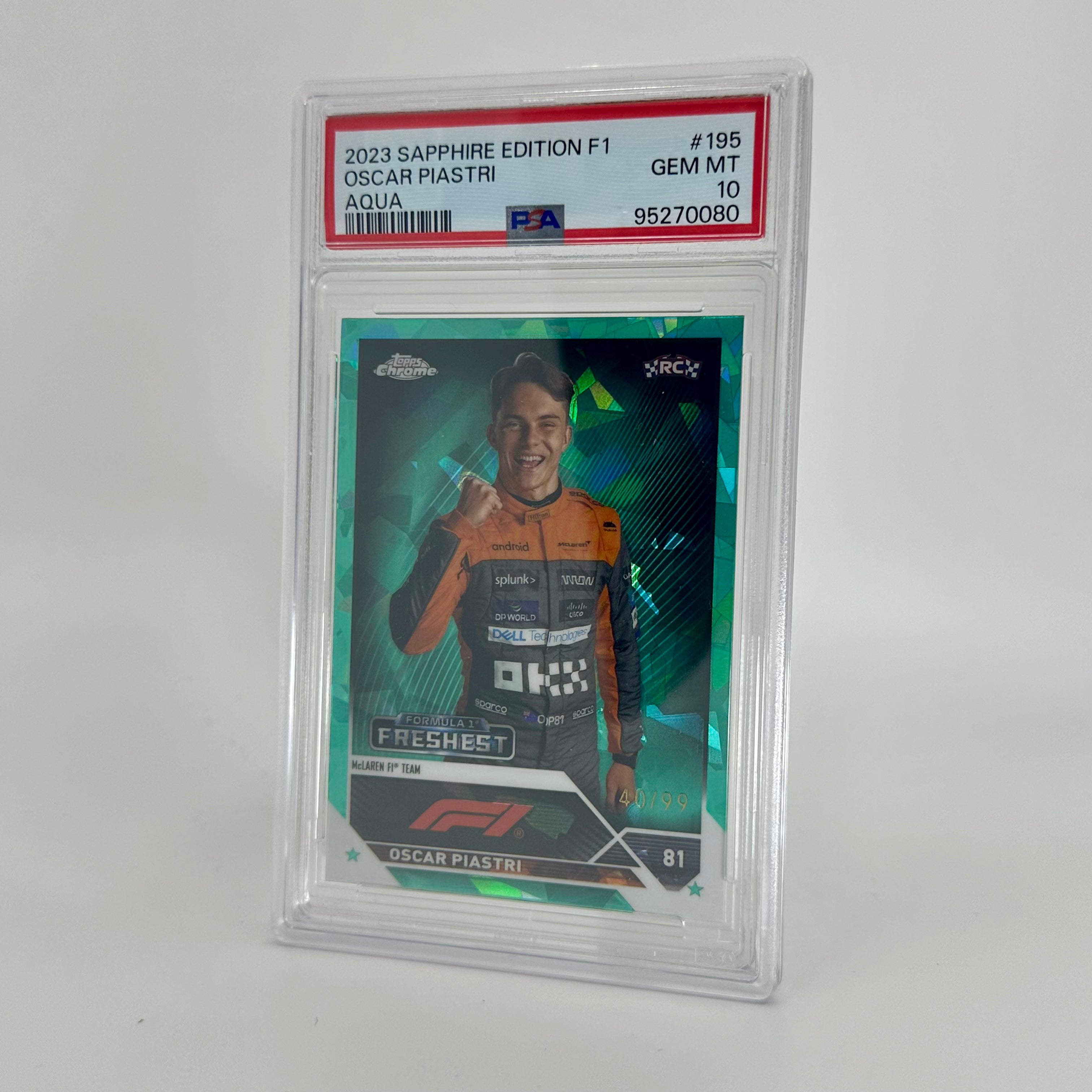 2023 Topps Chrome F1 Oscar Piastri #195 PSA 10 Aqua Sapphire Edition Rookie Card 40/99 - Collectible Trading Card for F1 Fans & Sports Memorabilia Enthusiasts