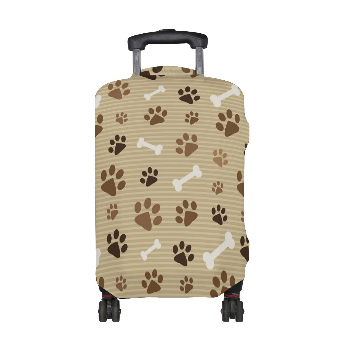 U LIFE Brown Striped Dog Paw Prints Luggage Cover - Waterproof Suitcase Protector for Travel | Perfect for Airplane, Train & Car Trips with Pets