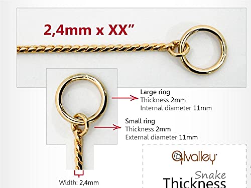 Premium Metal Chain Dog Show Collar - Adjustable Brass Snake Chain Slip Collar for Toy, Small, Medium, Large & XL Dogs - Gold 26