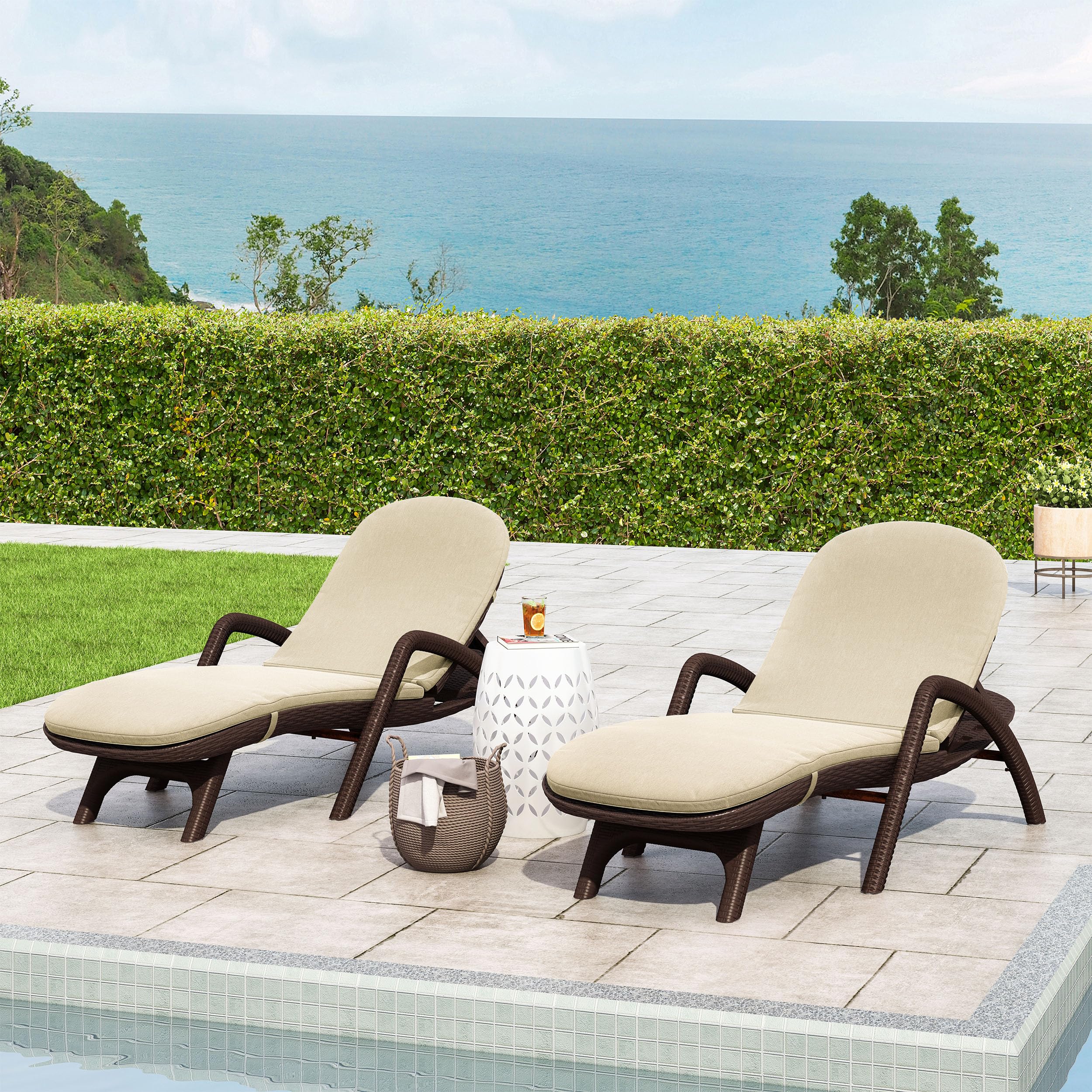 Christopher Knight Home Caspar Outdoor Water Resistant Chaise Lounge Cushions - Beige - Weatherproof Patio Furniture Cushions for Poolside, Deck, and Garden Relaxation