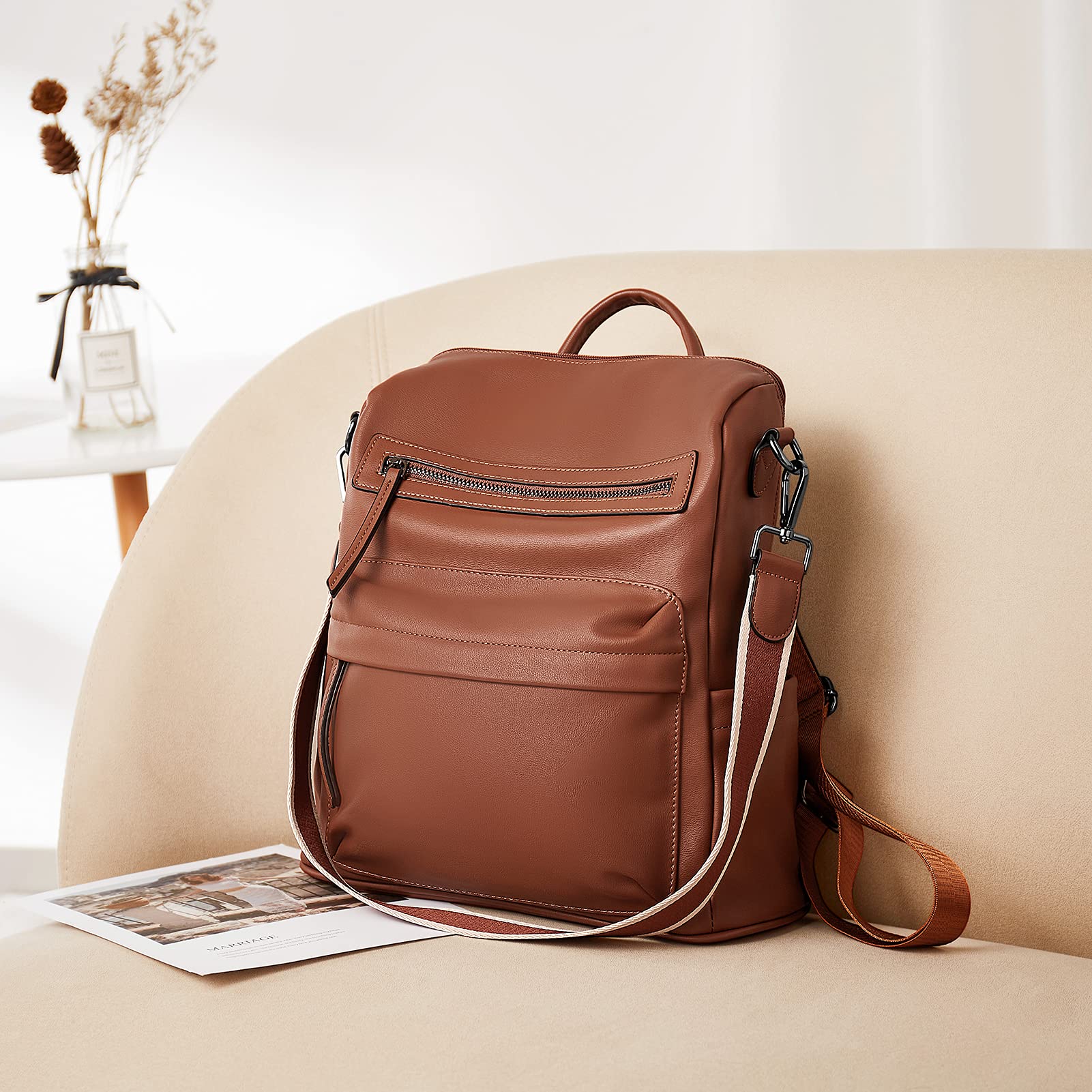 Stylish BROMEN Leather Backpack Purse for Women - Large Designer Shoulder Bag for Travel, Work & Daily Use | Durable & Fashionable Handbag for Commuting, Shopping & Outings