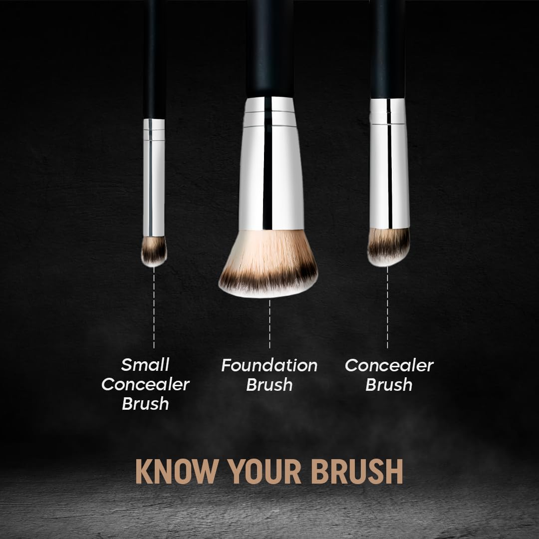 Gleva 3-Piece Foundation Concealer Brush Set - Mini Angled Under Eye Brush & Small Makeup Blending Brushes for Liquid, Cream & Powder Cosmetics | Perfect for Flawless Base, Contouring & Everyday Makeup Application