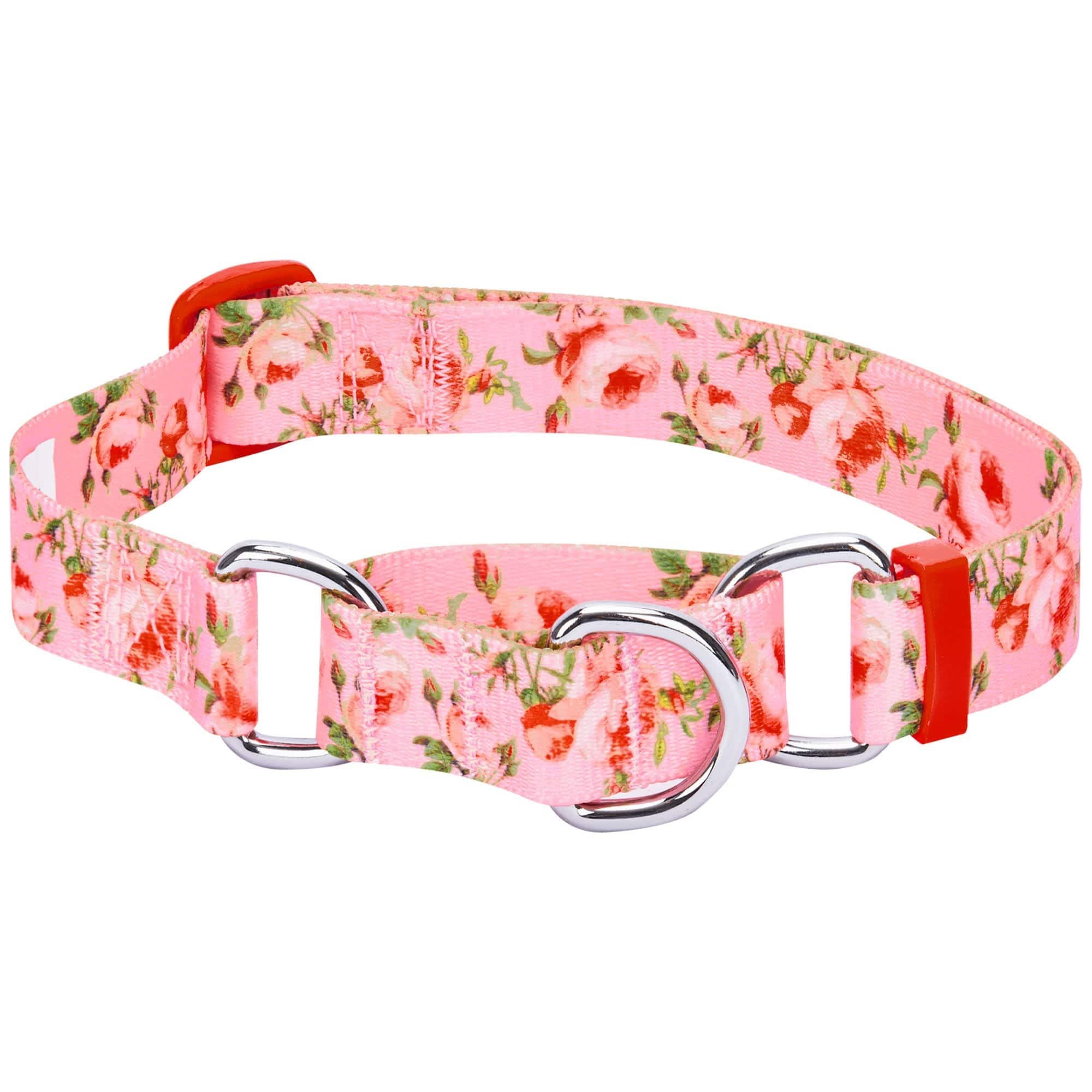 Blueberry Pet Rose Print Martingale Dog Collar - Adjustable Safety Training Collar for Large Dogs, Heavy Duty Baby Pink | Perfect for Walks, Training & Outdoor Adventures
