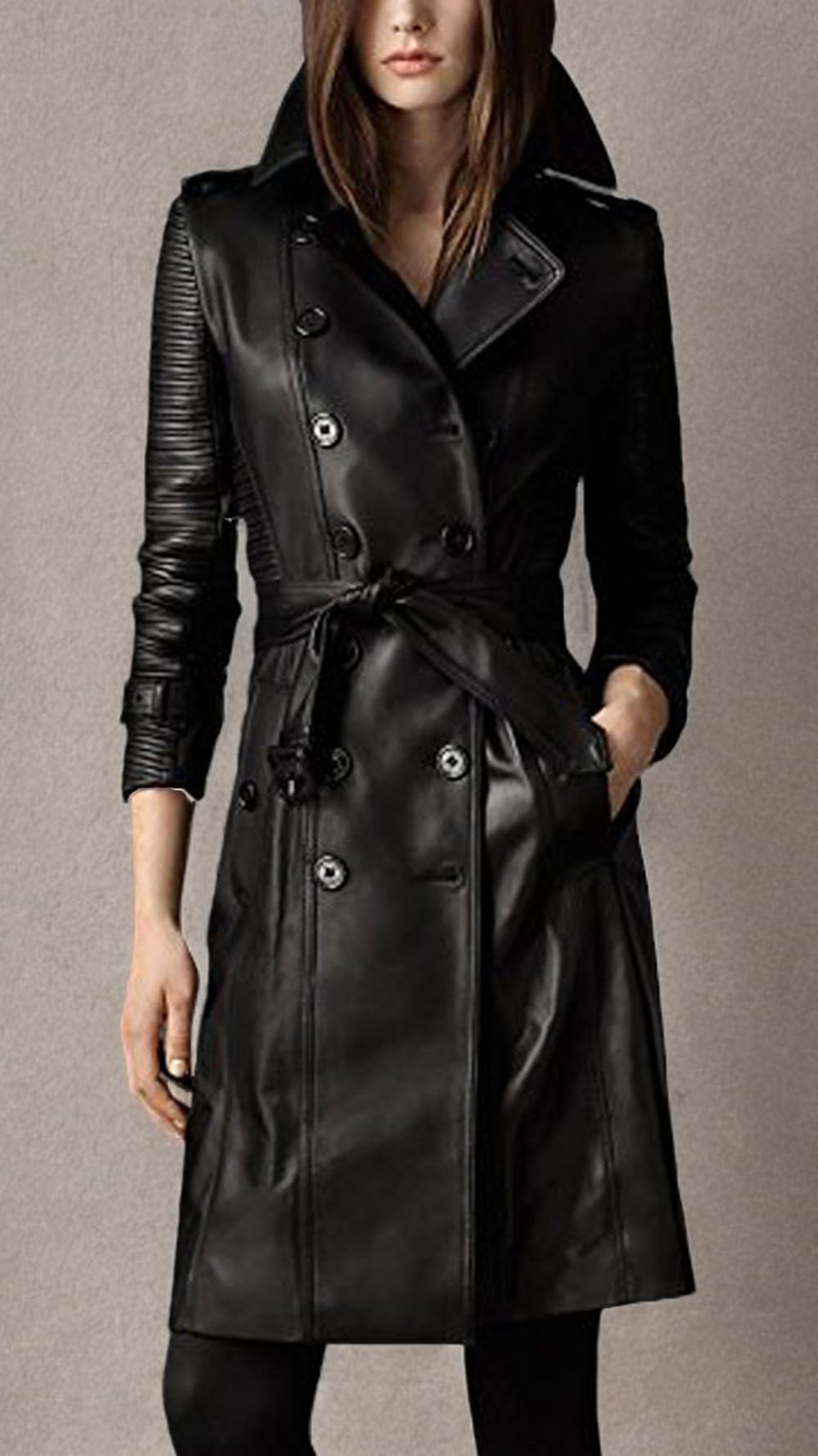 SID Women's Black Long Gaze Classy Kimono Style Lambskin Leather Jacket with Quilted Arms - Size 10X-Large | Elegant Outerwear for Evening Parties, Date Nights & Special Occasions