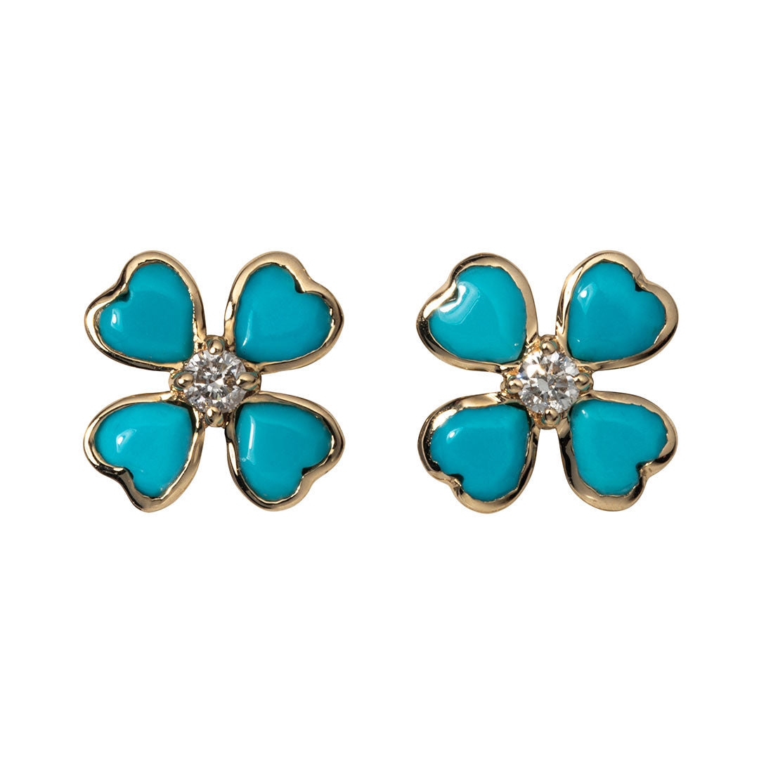 14K Gold Turquoise & Diamond Clover Stud Earrings for Women - Elegant Irish Jewelry Gift for St. Patrick's Day, Birthday & Anniversary - Perfect for Parties, Weddings & Everyday Wear