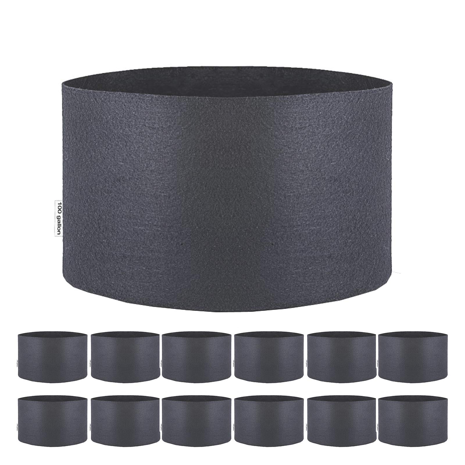 TopoGrow 12 Pack 100 Gallon Grow Bags - Heavy Duty Fabric Plant Pots with Aeration for Gardening, Vegetables, Flowers & Nursery Plants - Ideal for Outdoor Planting, Container Gardening & Urban Farming (Black)
