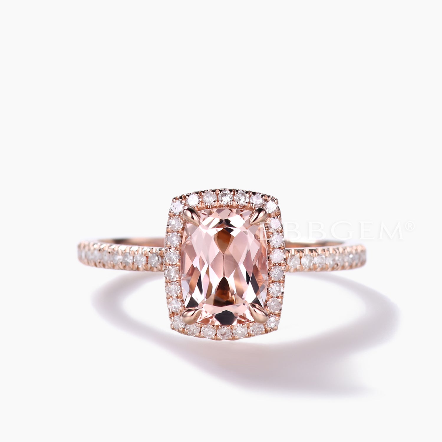 5x7mm Morganite & Diamond Halo Engagement Ring - Petite Thin Band for Women, Wedding Proposal, Anniversary Gift, Bridal Jewelry