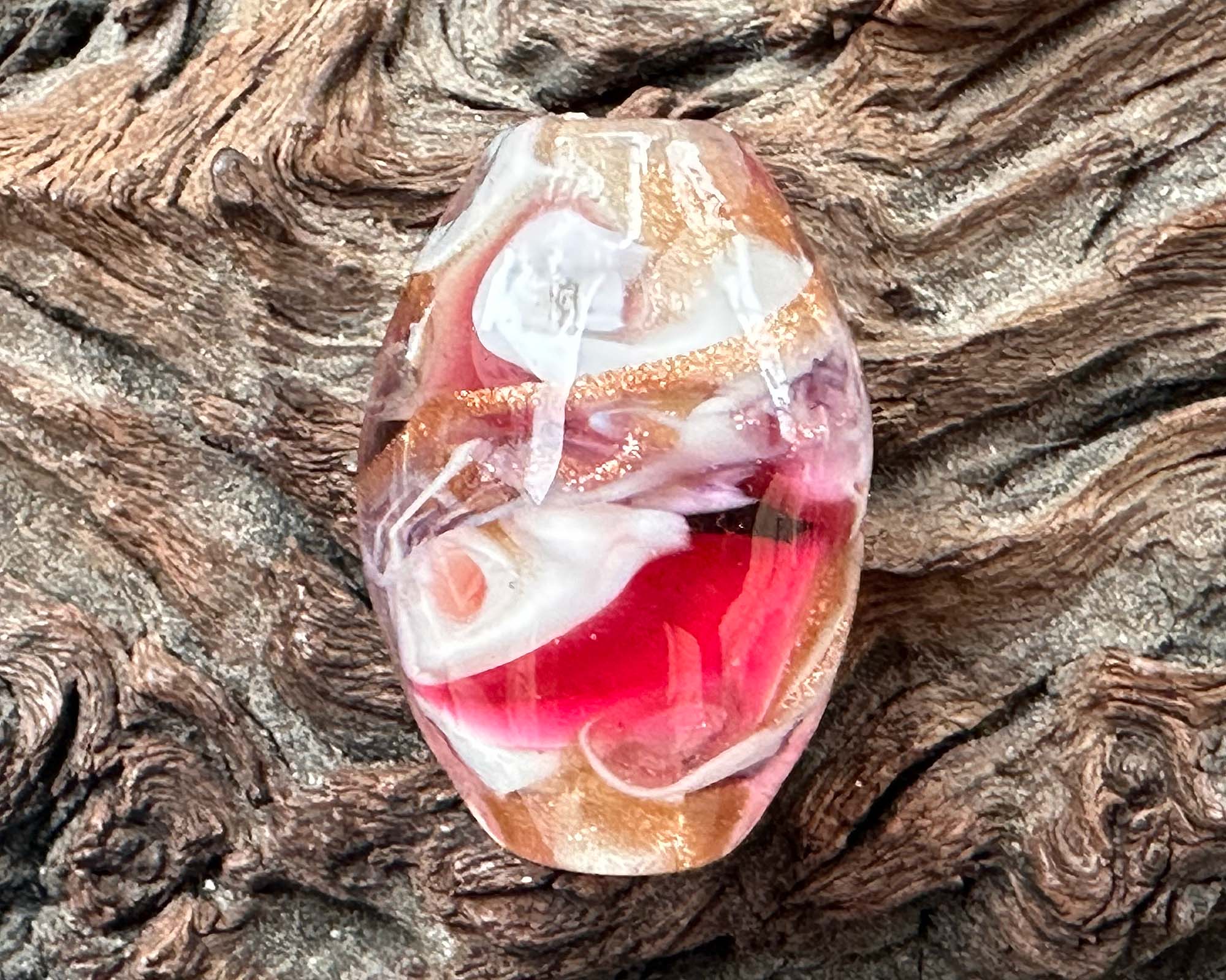Pink Gold Swirl Lampwork Glass Focal Bead for Jewelry Making - DIY Bracelet, Necklace & Craft Projects - Handmade Artisan Bead for Unique Designs