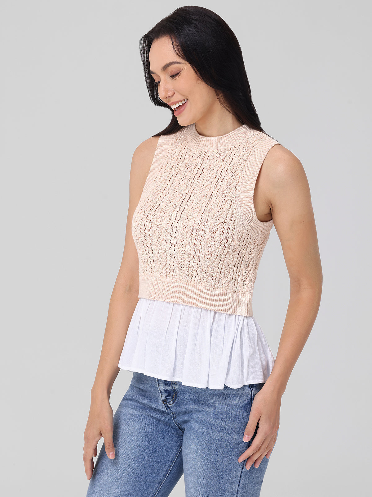 Camilia Mixed Media Cable Tank Top - Women's Fashion Knitwear for Casual & Layering | Perfect for Summer Outfits, Beachwear & Everyday Style