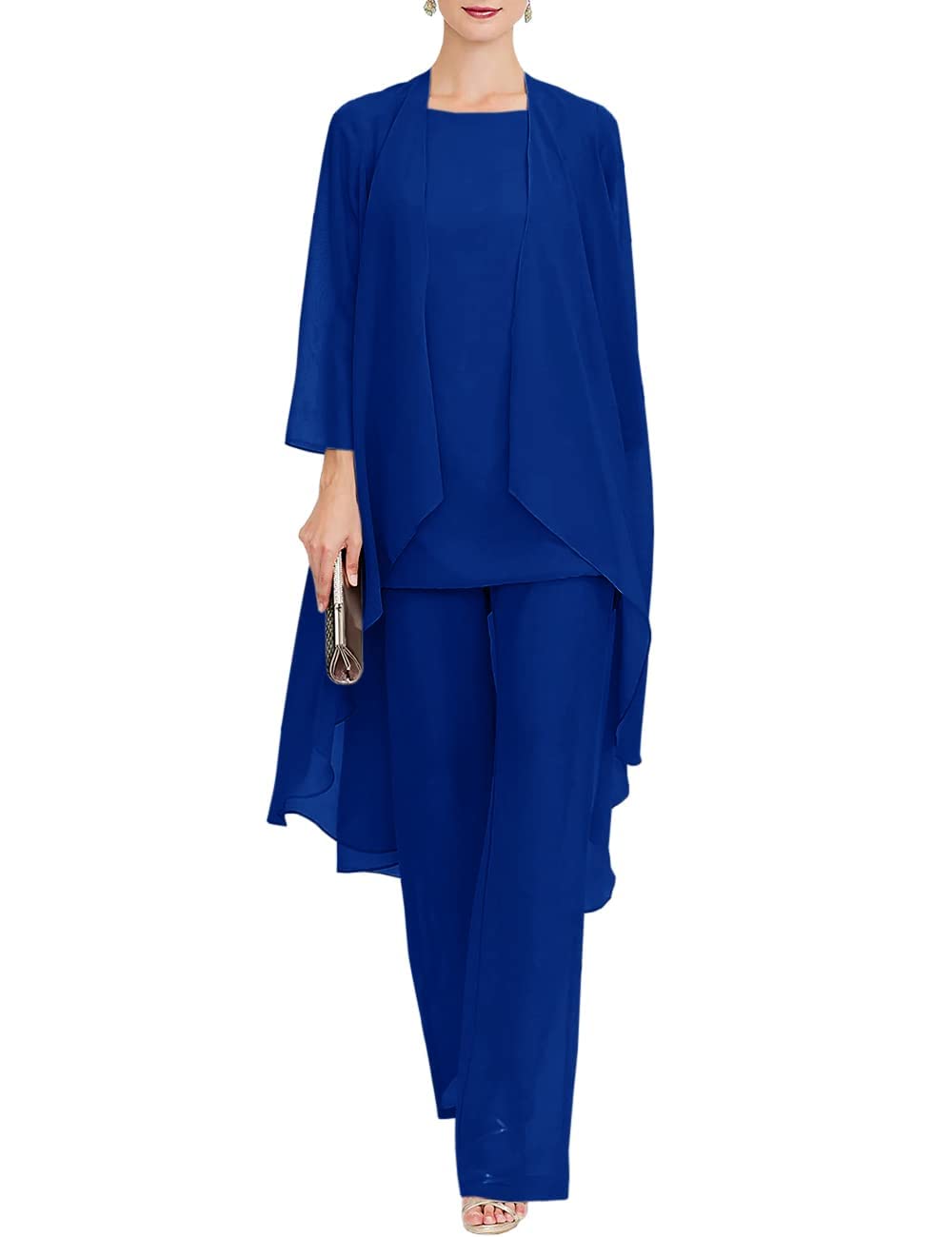Elegant Chiffon Mother of The Bride Pant Suits 3-Piece Set - Formal Wedding Outfit & Evening Gown for Women - Perfect for Weddings, Receptions, and Special Occasions