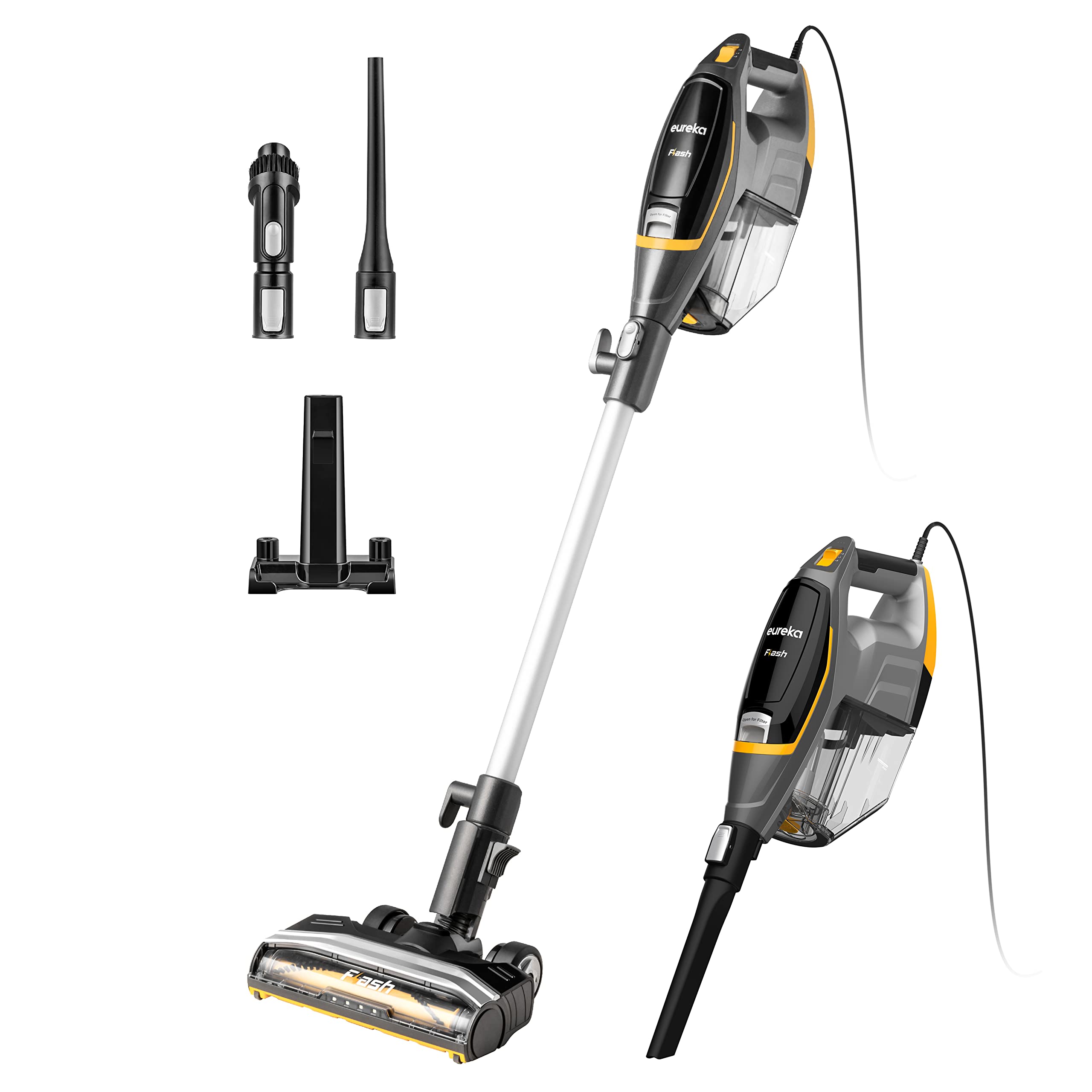 Eureka Flash Lightweight Stick Vacuum Cleaner - 15KPa Powerful Suction, 2-in-1 Corded Handheld Vacuum for Hard Floors & Carpets, Black - Perfect for Home Cleaning, Pet Hair Removal & Car Detailing