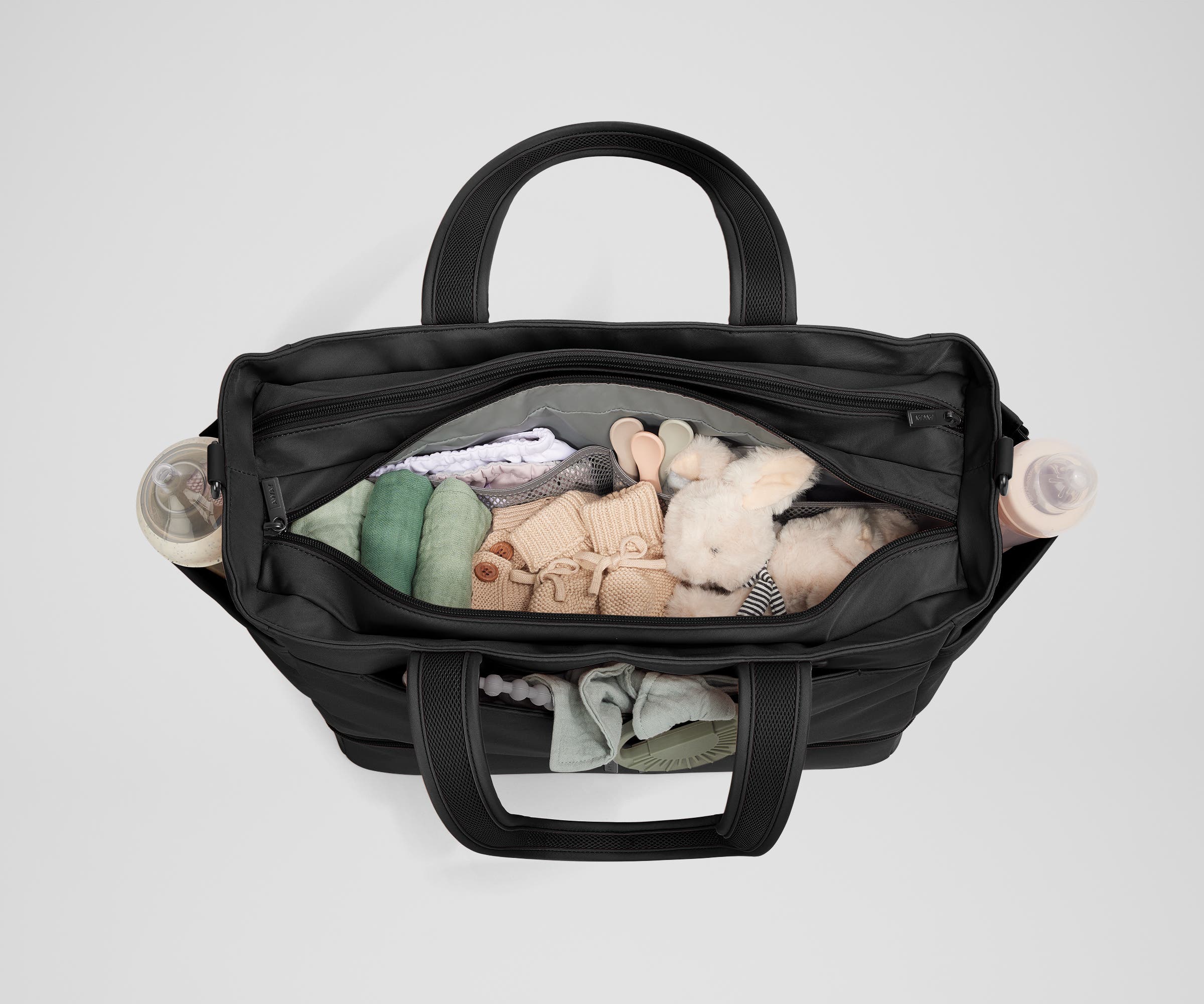 Jet Black Double Diaper Tote Bag - Large Waterproof Baby Essentials Organizer for Moms - Perfect for Daycare, Travel & On-the-Go Parenting