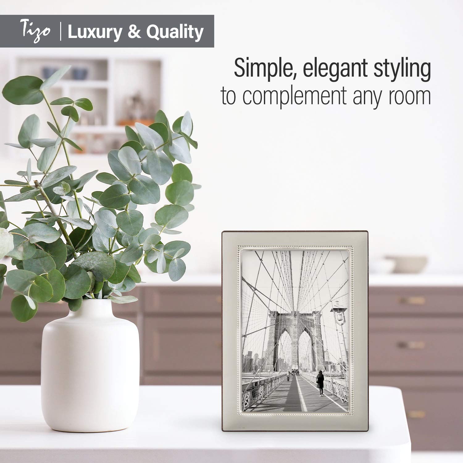 Siena 5x7 Wide Bead Silver Deco Picture Frame - Premium 925 Sterling Silver Photo Frame for Wall Display | Perfect for Home Decor, Wedding Photos, and Gift Giving
