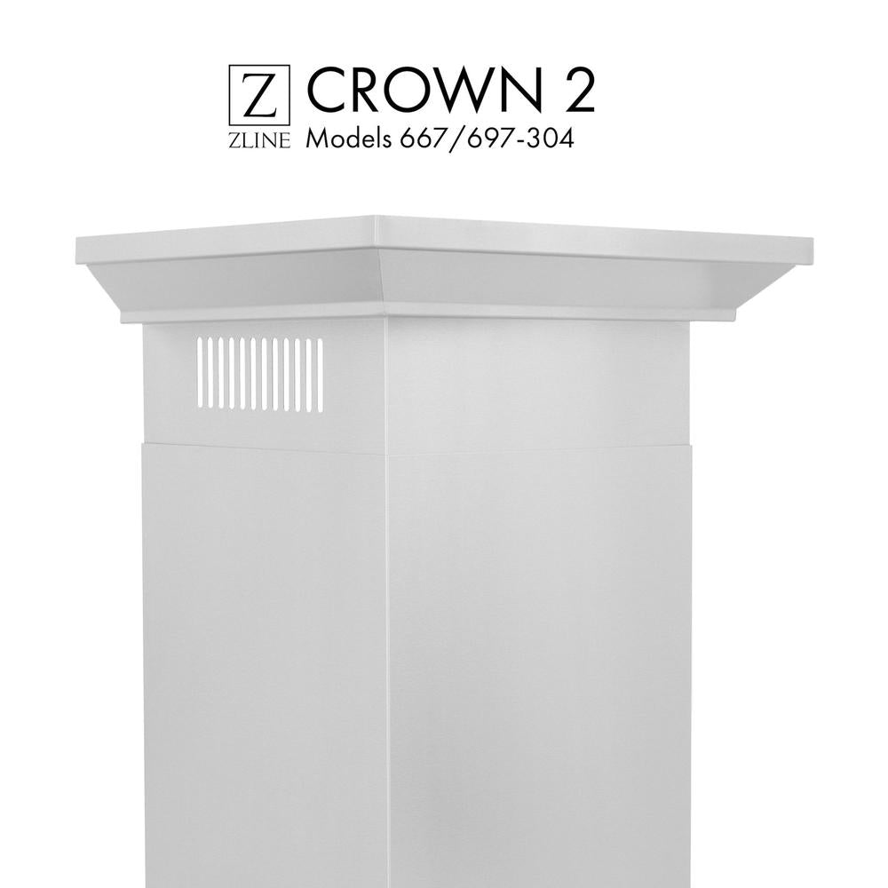 ZLINE CM2 667/697 304 Stainless Steel Crown Molding Profile 2 for Wall Mount Range Hood - Perfect for Kitchen Remodeling & Luxury Home Upgrades