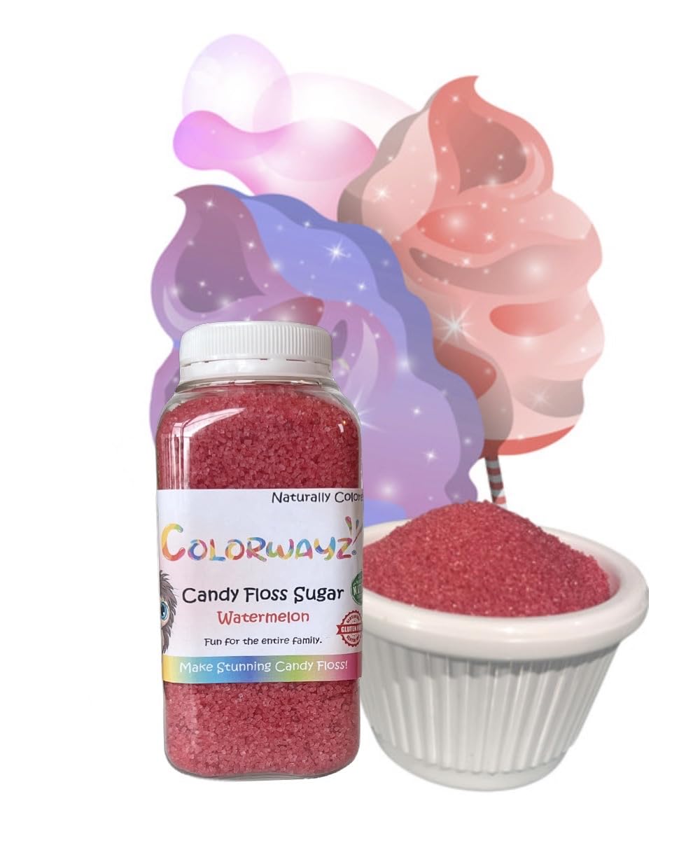 Colorwayz All-Natural Cotton Candy Sugar - 5oz Fine Grain Candy Cane Sugar for Home & Commercial Cotton Candy Machines (Watermelon Flavor) - Perfect for Parties, Carnivals & Sweet Treats