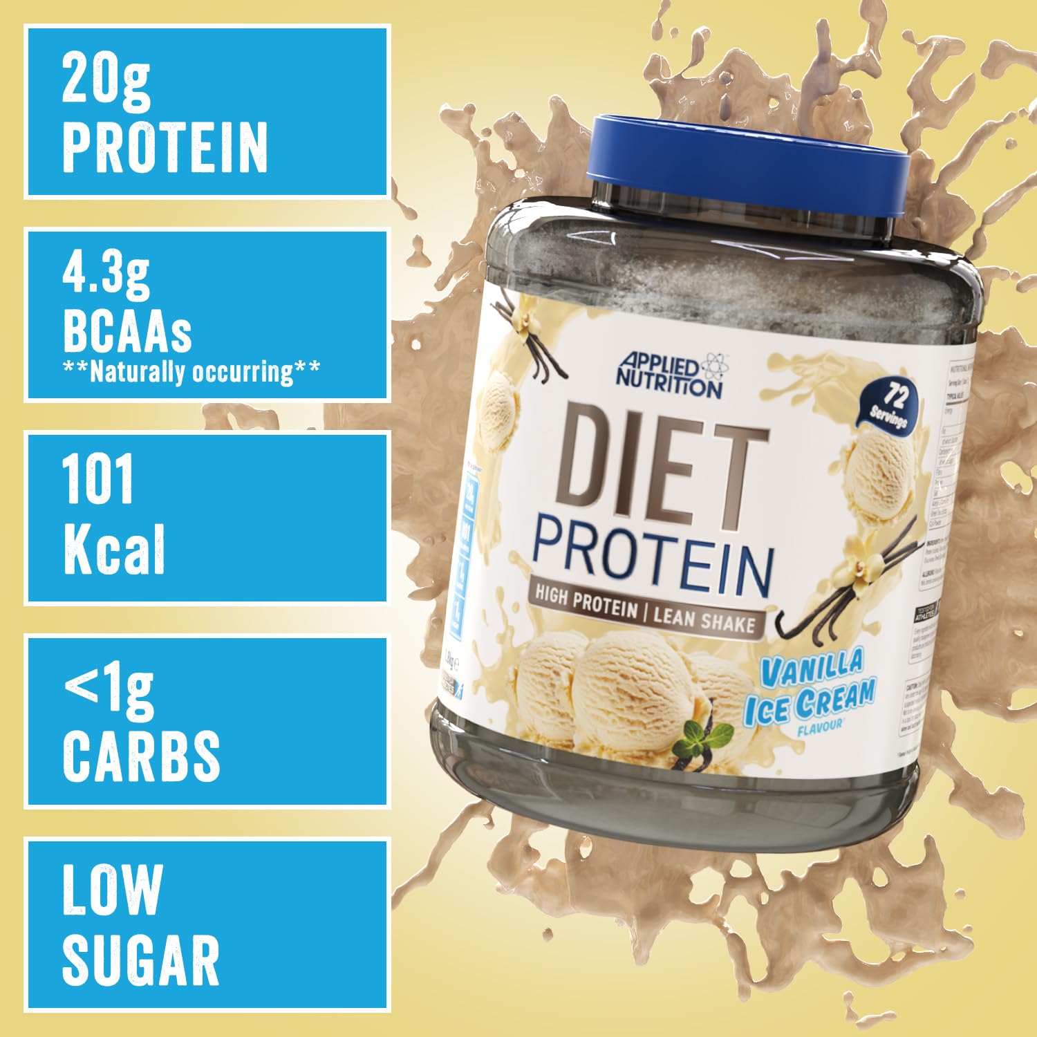 Applied Nutrition Diet Whey Protein Powder 1.8kg (4lb) - High Protein Low Carb Lean Muscle Shake for Weight Loss & Management | Perfect for Post-Workout Recovery & Healthy Meal Replacement