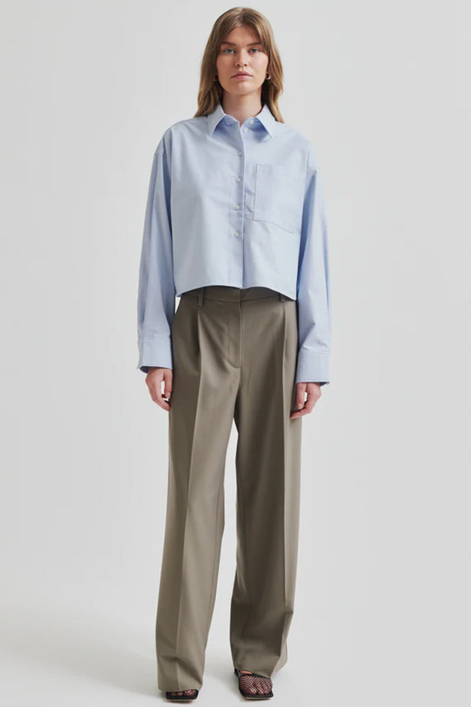 Baulo Cropped Shirt for Women - Soft Cashmere Blue Top | Perfect for Casual Outings & Date Nights
