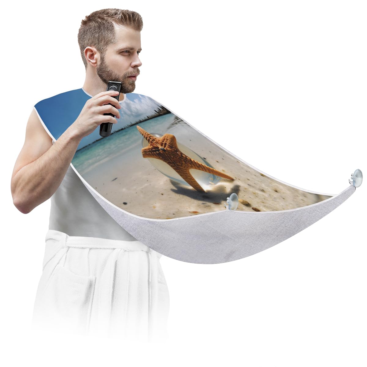 Starfish Beach Summer Beard Shaving Bib for Men & Women - Waterproof Hair Dye Apron, Makeup Cape & Barber Accessories - Sink Hair Catcher for Beard Trimming & Haircut - Perfect Salon Tool & Gift for Barbers & Stylists (Great for Home Haircuts, Salon Use & DIY Beauty Treatments)