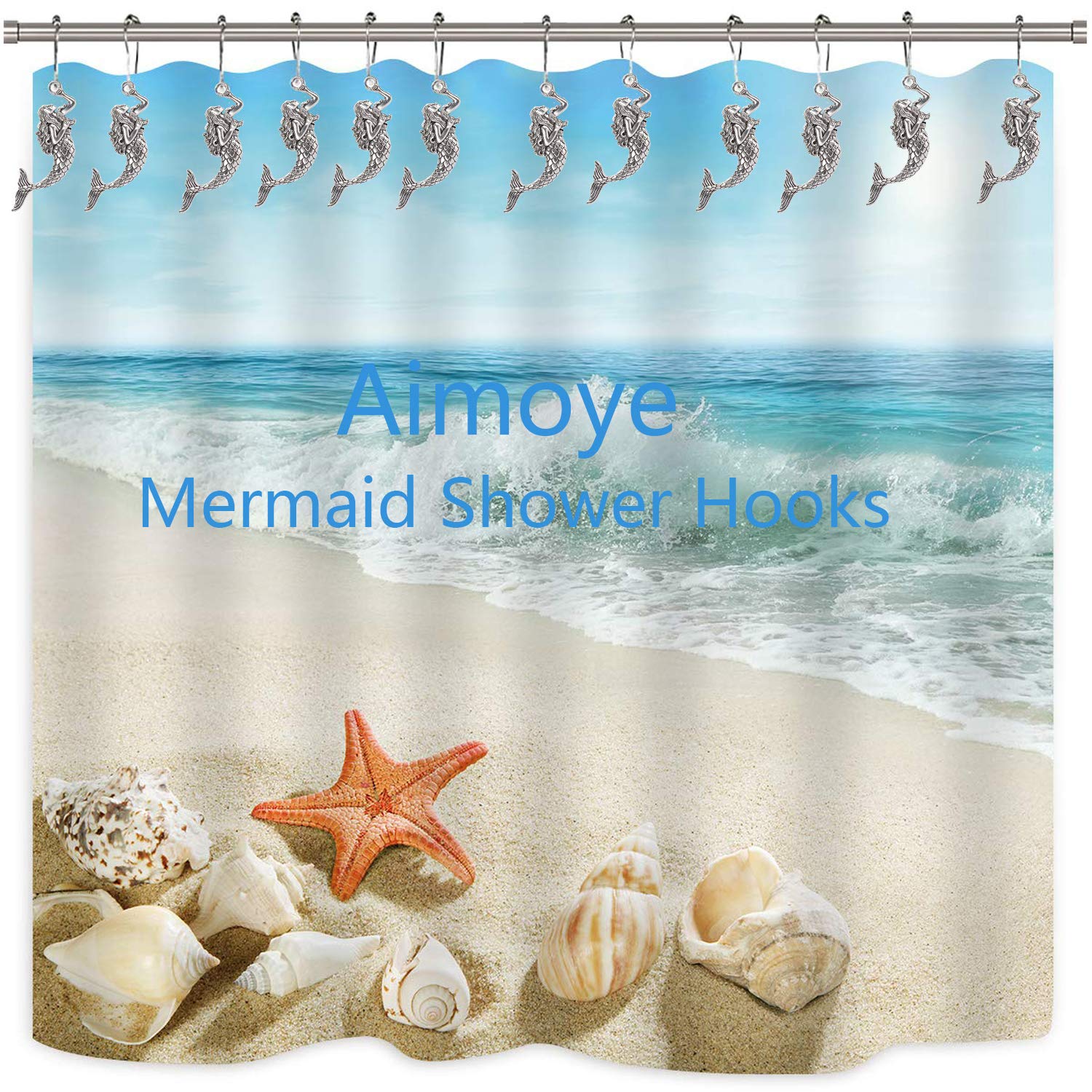 Rust-Proof Silver Mermaid Shower Curtain Hooks & Rings - 12-Pack Decorative Bathroom Accessories for Beach Theme Decor | Perfect for Coastal, Nautical & Ocean-Inspired Bathrooms