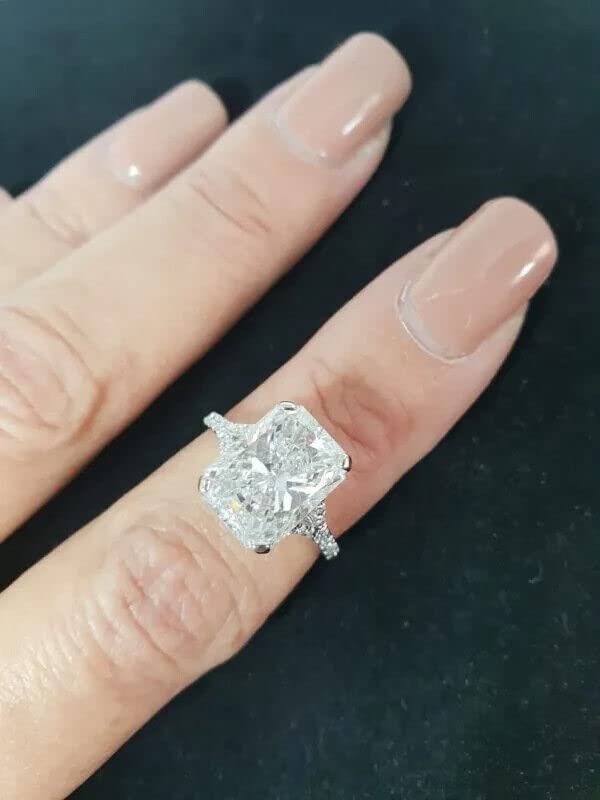 3 Ct Radiant Cut Diamond Engagement Ring for Women - 14K White Gold Plated 925 Sterling Silver Split Shank Wedding Band - Handmade Custom Anniversary Jewelry Gift for Her - Perfect for Proposals, Weddings & Special Occasions