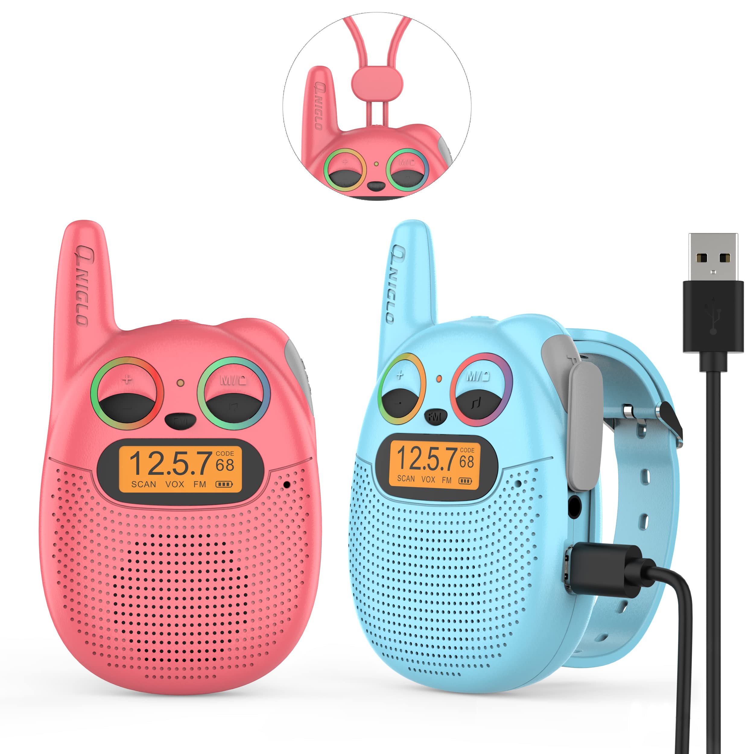 Qniglo Rechargeable Walkie Talkies for Kids Ages 3-12 - Best Christmas & Birthday Gifts for Boys & Girls - Kids Two-Way Radios with FM Radio - Perfect for Outdoor Adventures, Camping, Hiking & Backyard Games